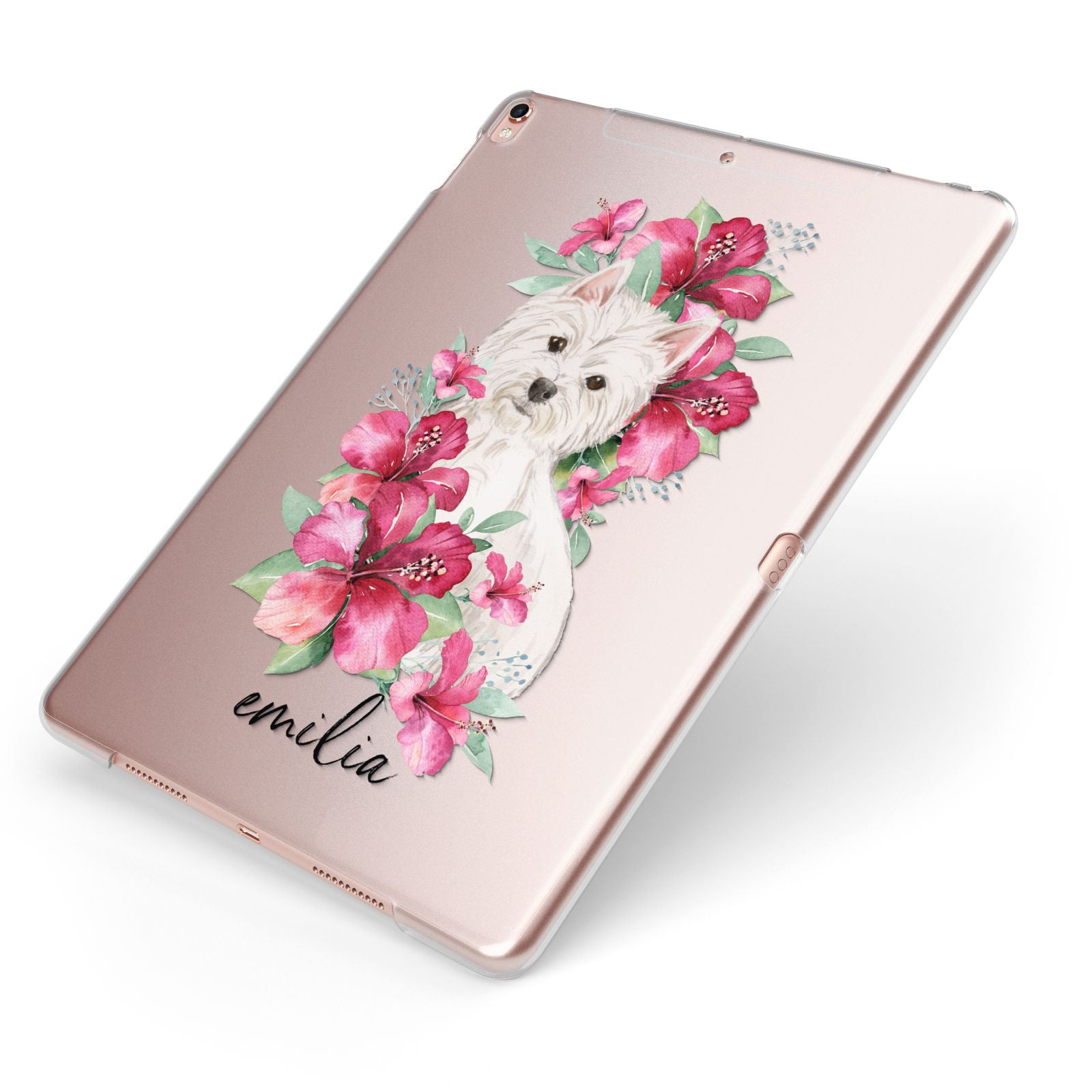 Personalised Westie Dog Apple iPad Case on Rose Gold iPad Side View