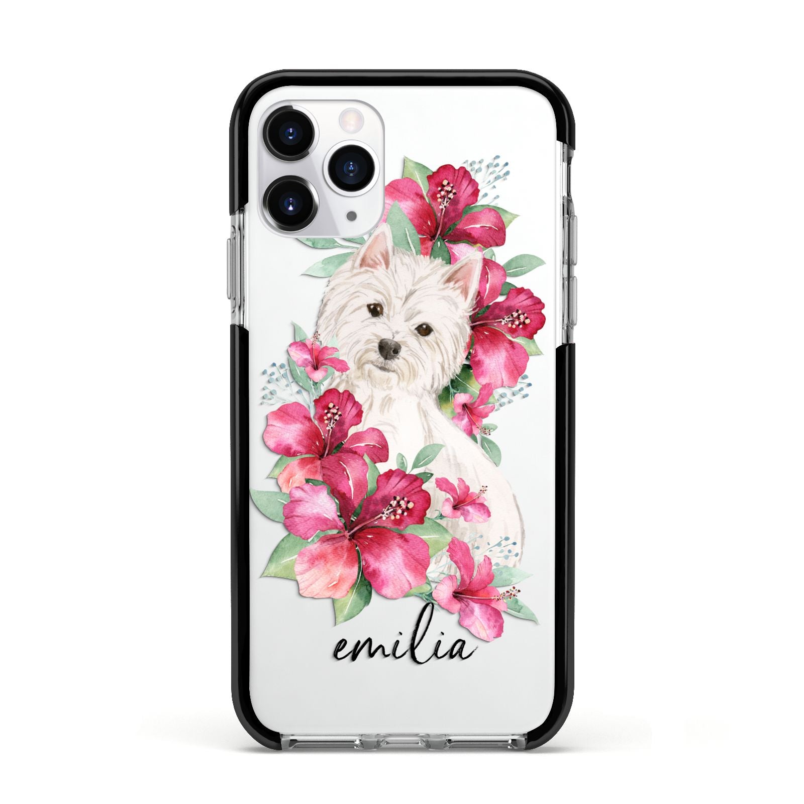 Personalised Westie Dog Apple iPhone 11 Pro in Silver with Black Impact Case