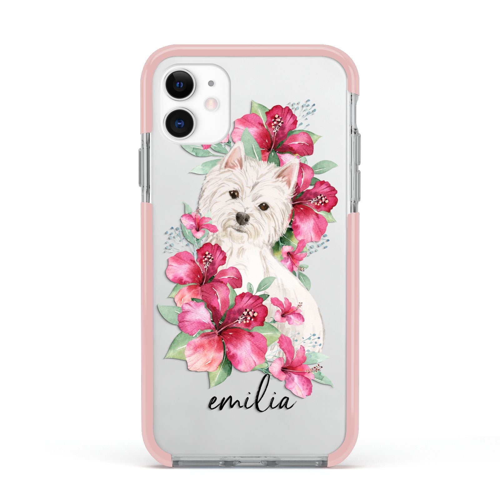 Personalised Westie Dog Apple iPhone 11 in White with Pink Impact Case