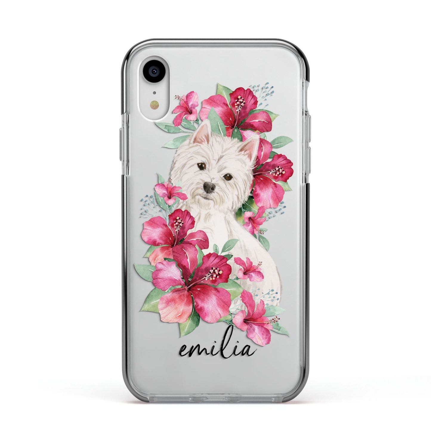 Personalised Westie Dog Apple iPhone XR Impact Case Black Edge on Silver Phone