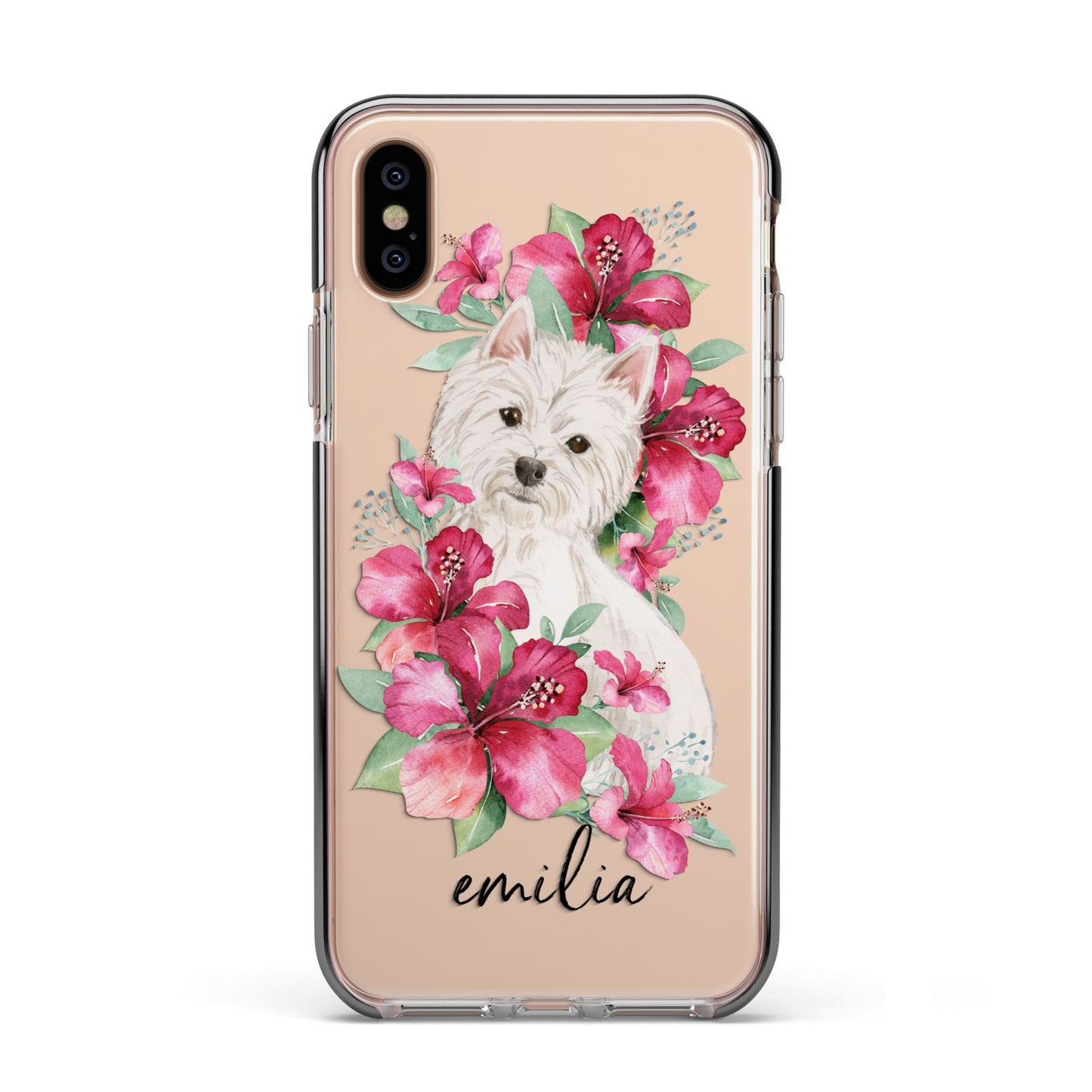 Personalised Westie Dog Apple iPhone Xs Impact Case Black Edge on Gold Phone