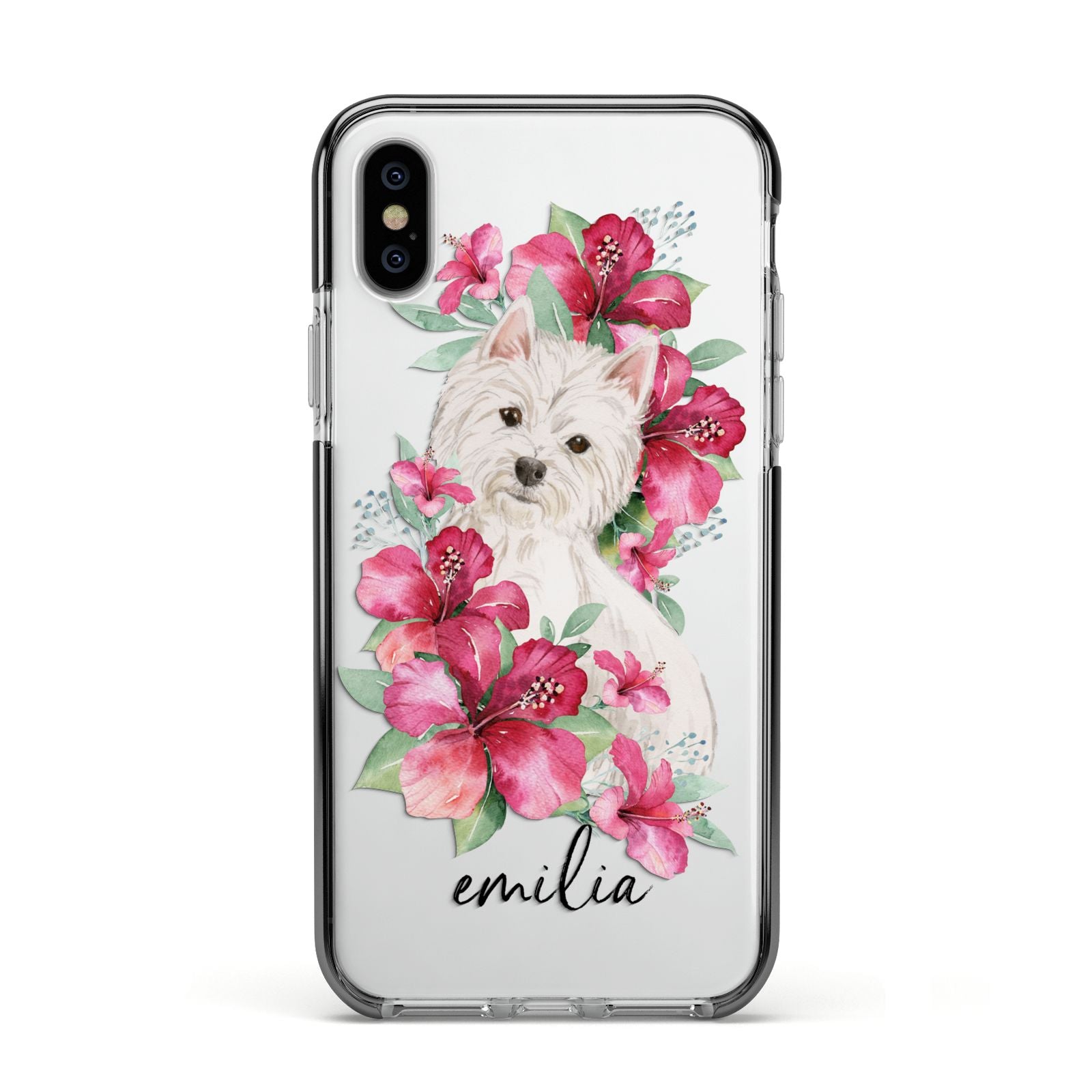 Personalised Westie Dog Apple iPhone Xs Impact Case Black Edge on Silver Phone