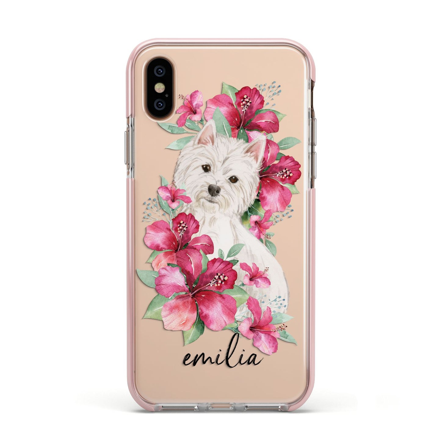 Personalised Westie Dog Apple iPhone Xs Impact Case Pink Edge on Gold Phone