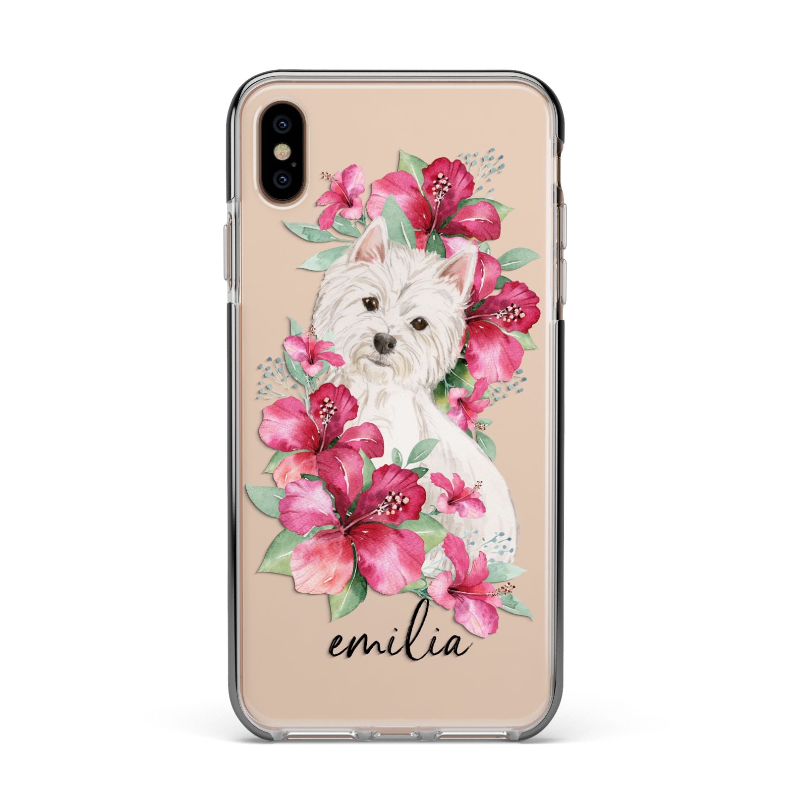 Personalised Westie Dog Apple iPhone Xs Max Impact Case Black Edge on Gold Phone