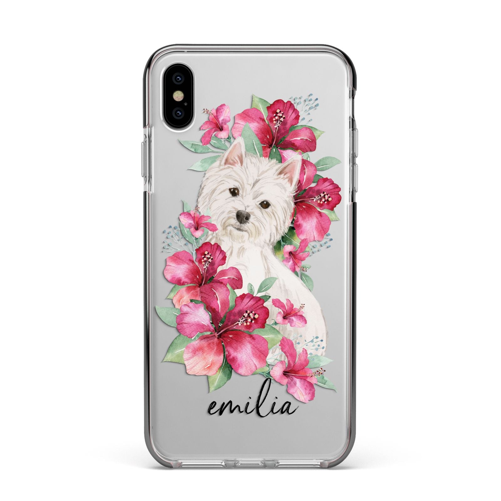 Personalised Westie Dog Apple iPhone Xs Max Impact Case Black Edge on Silver Phone