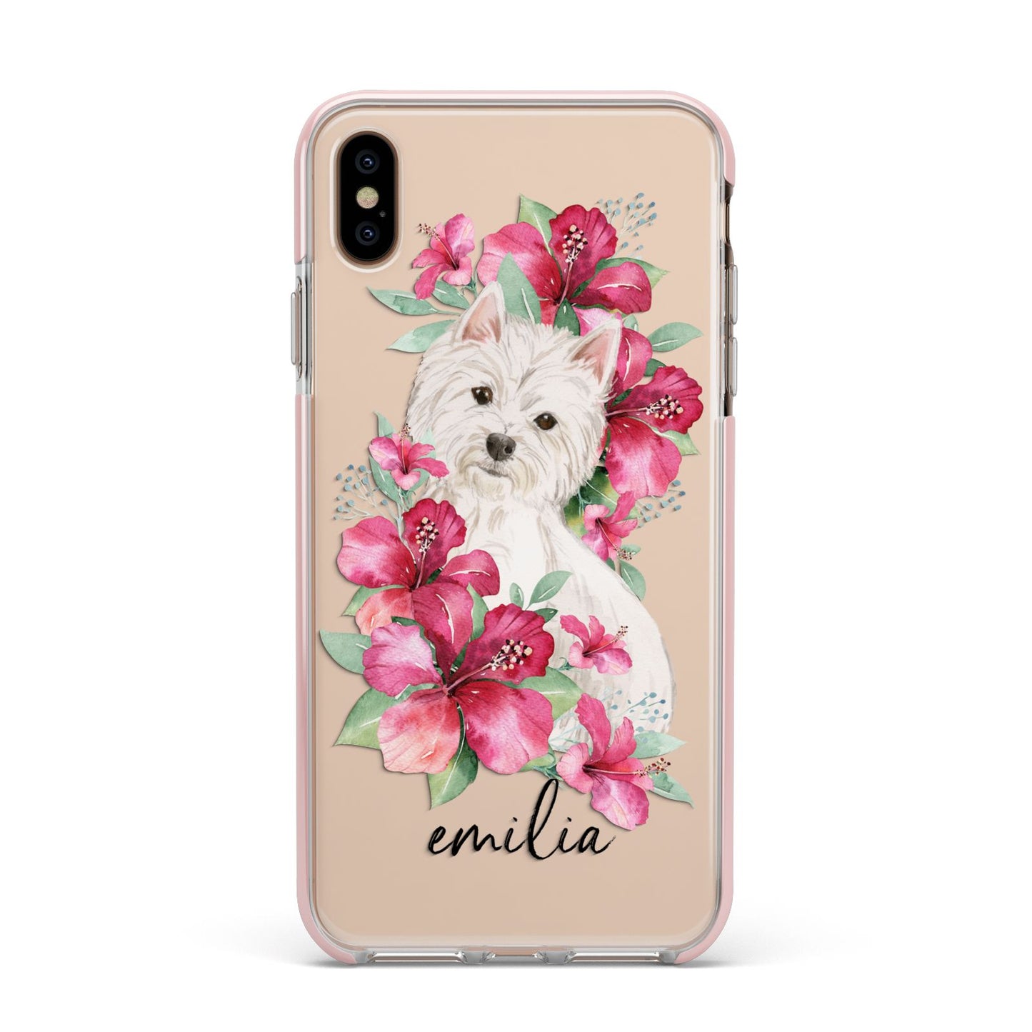 Personalised Westie Dog Apple iPhone Xs Max Impact Case Pink Edge on Gold Phone