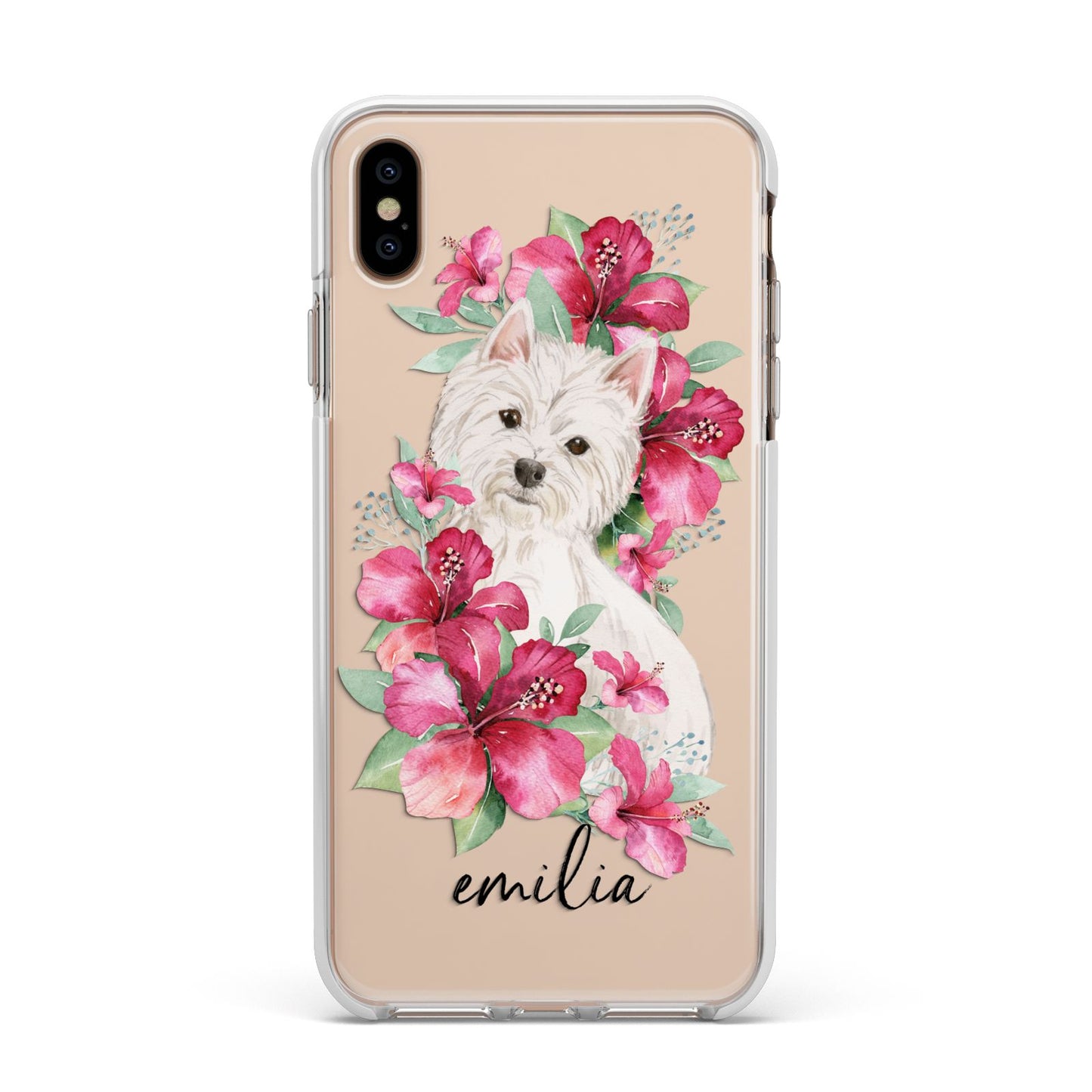Personalised Westie Dog Apple iPhone Xs Max Impact Case White Edge on Gold Phone