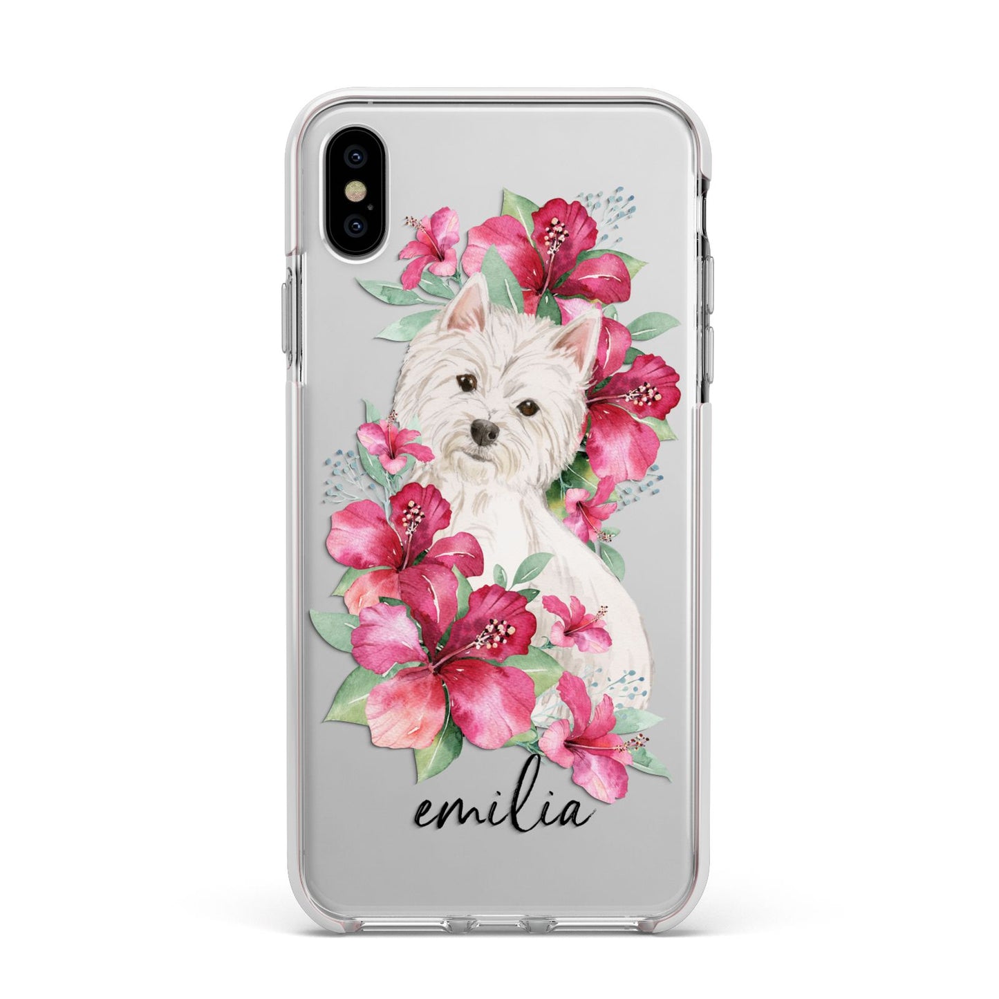 Personalised Westie Dog Apple iPhone Xs Max Impact Case White Edge on Silver Phone