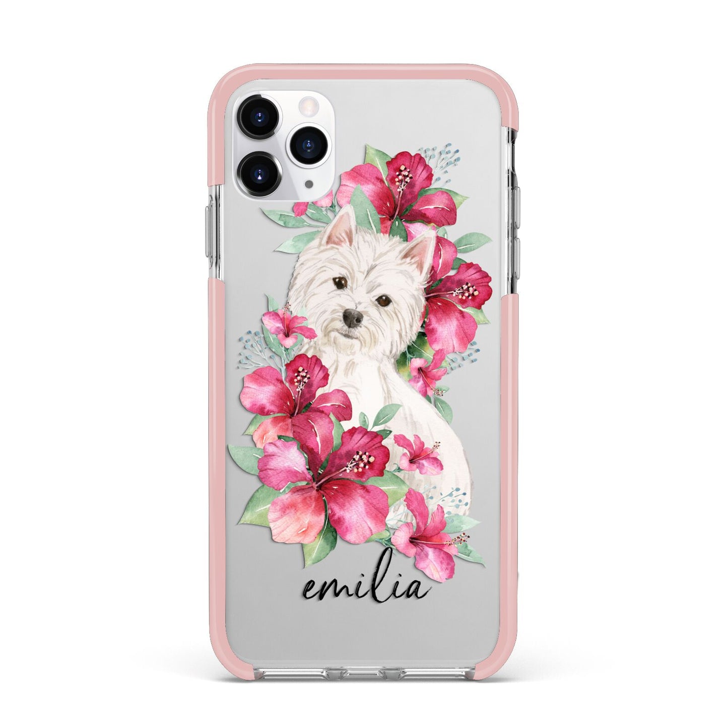 Personalised Westie Dog iPhone 11 Pro Max Impact Pink Edge Case