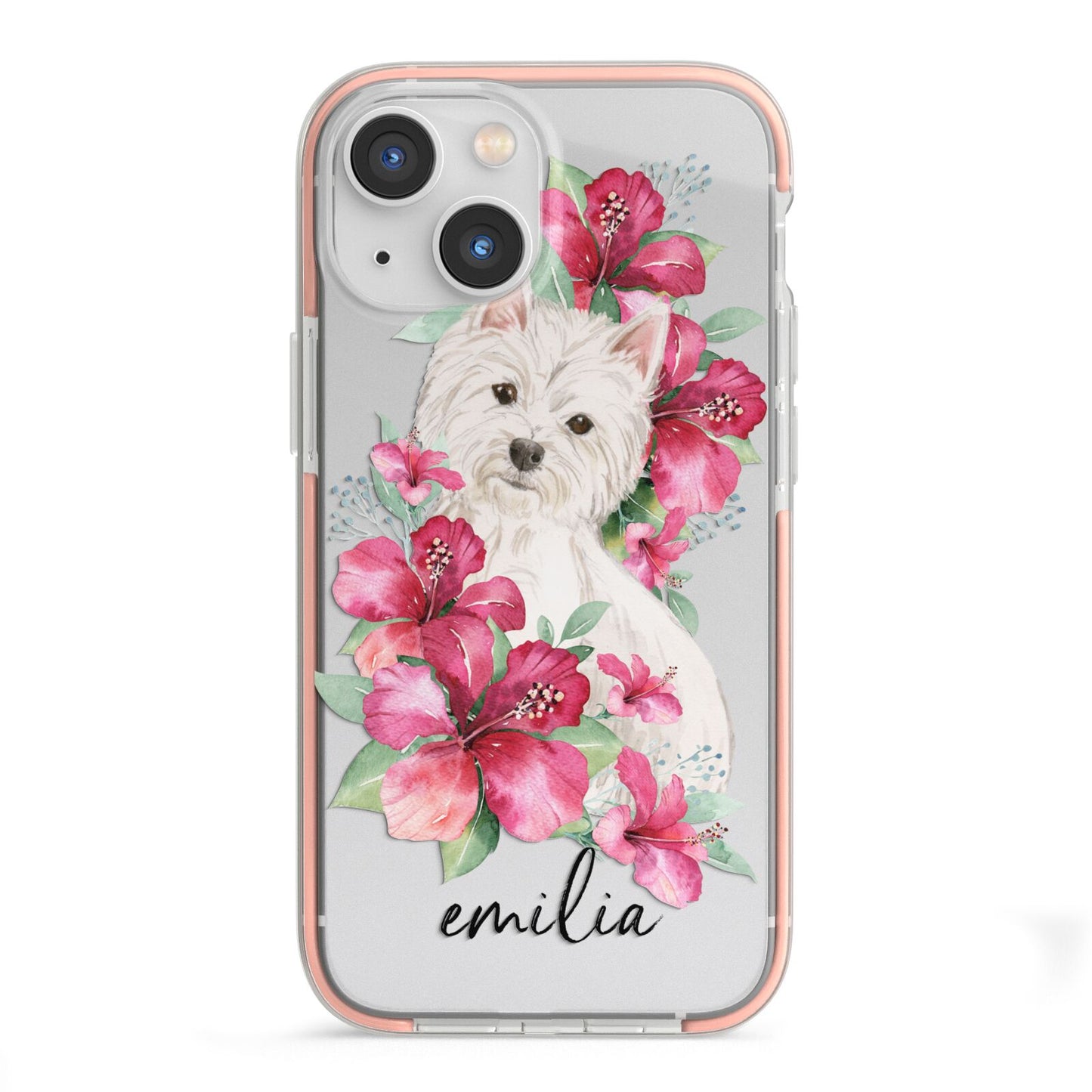 Personalised Westie Dog iPhone 13 Mini TPU Impact Case with Pink Edges