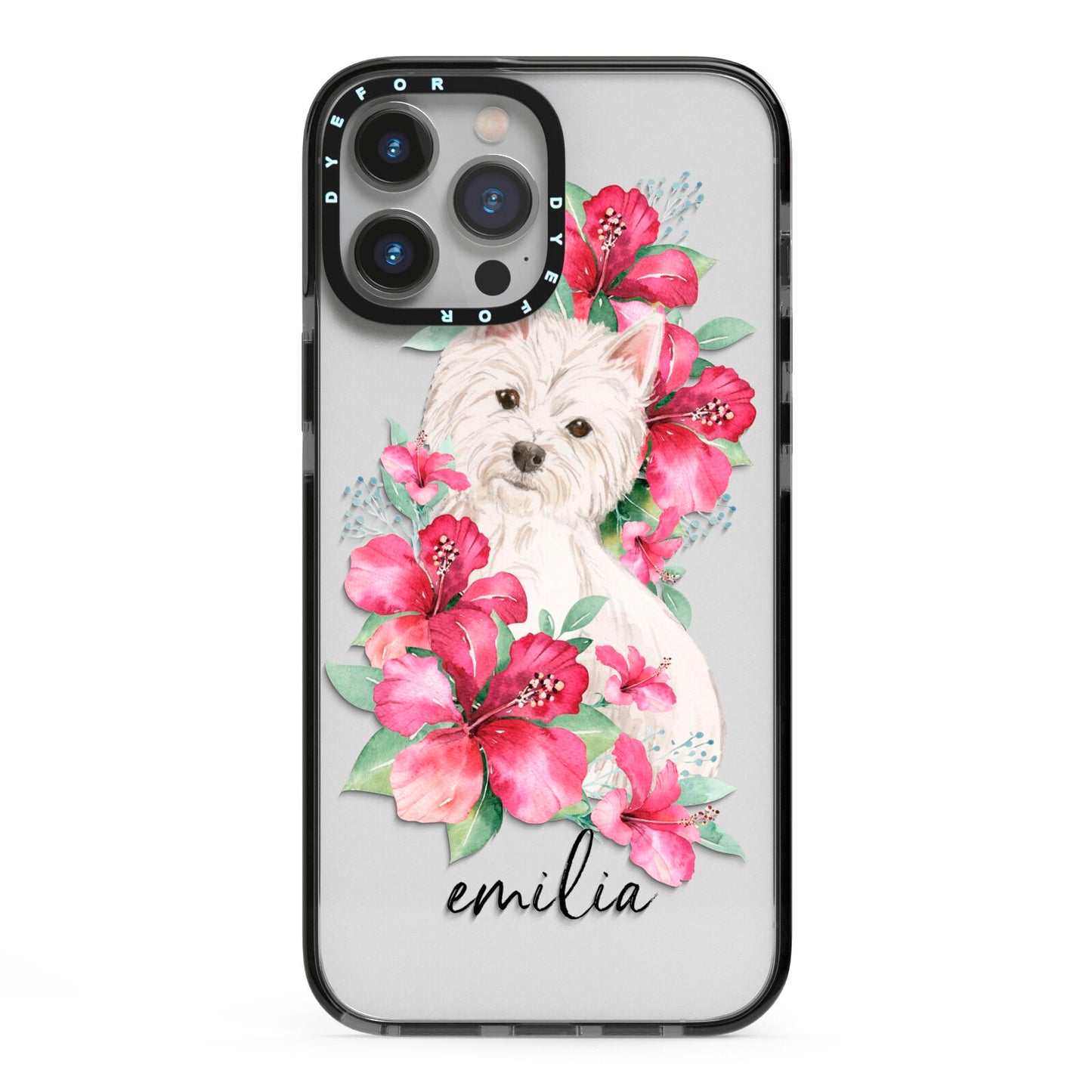 Personalised Westie Dog iPhone 13 Pro Max Black Impact Case on Silver phone