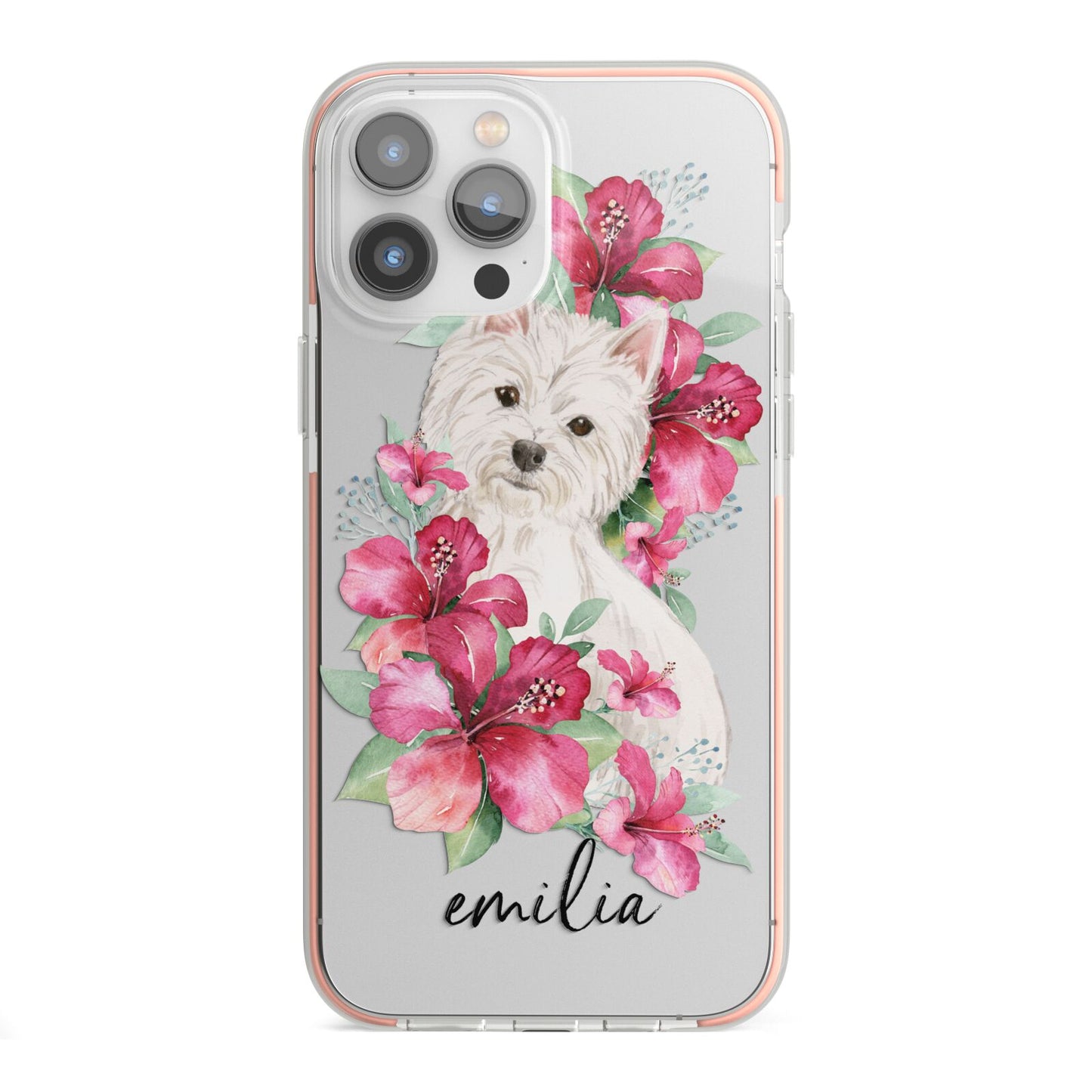 Personalised Westie Dog iPhone 13 Pro Max TPU Impact Case with Pink Edges