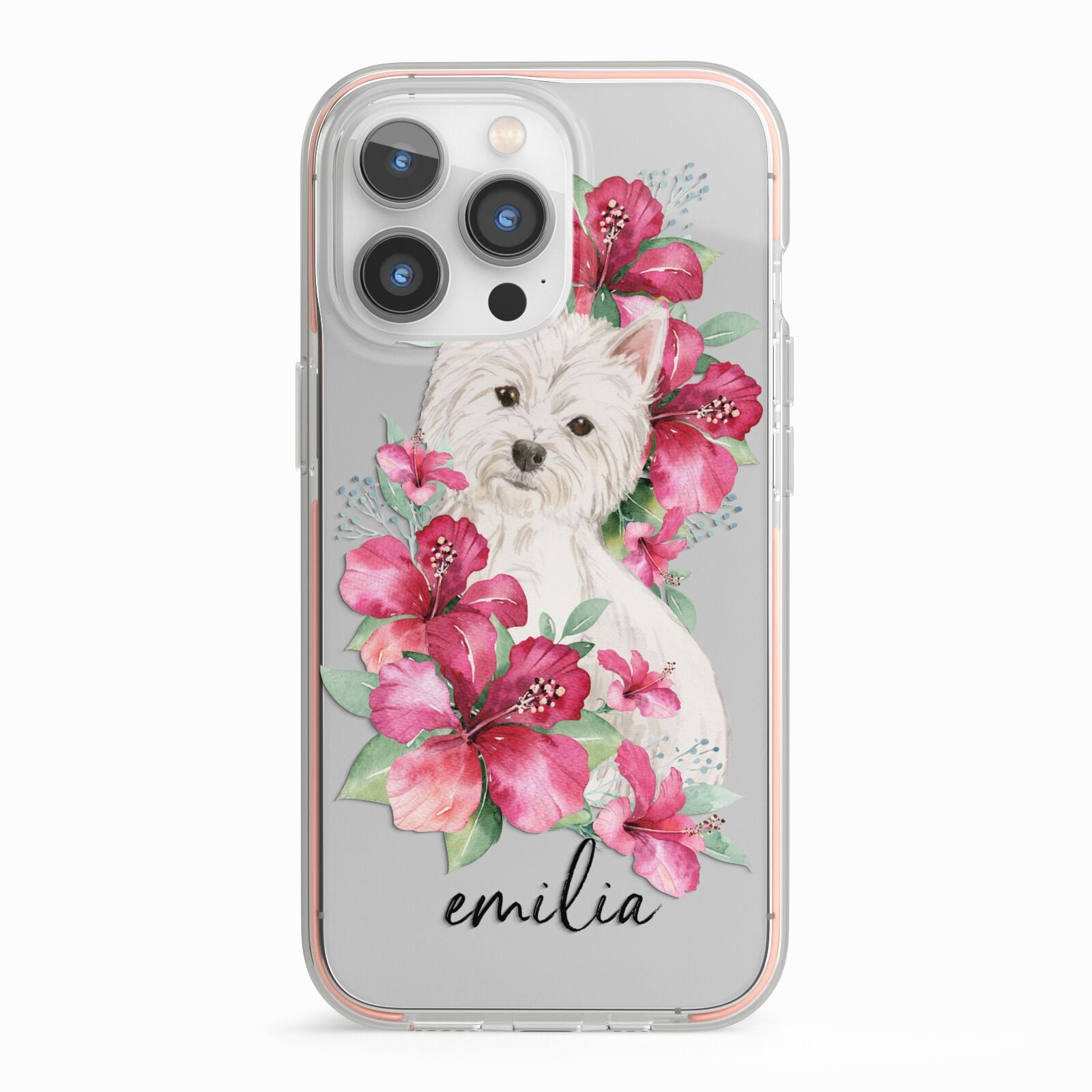 Personalised Westie Dog iPhone 13 Pro TPU Impact Case with Pink Edges