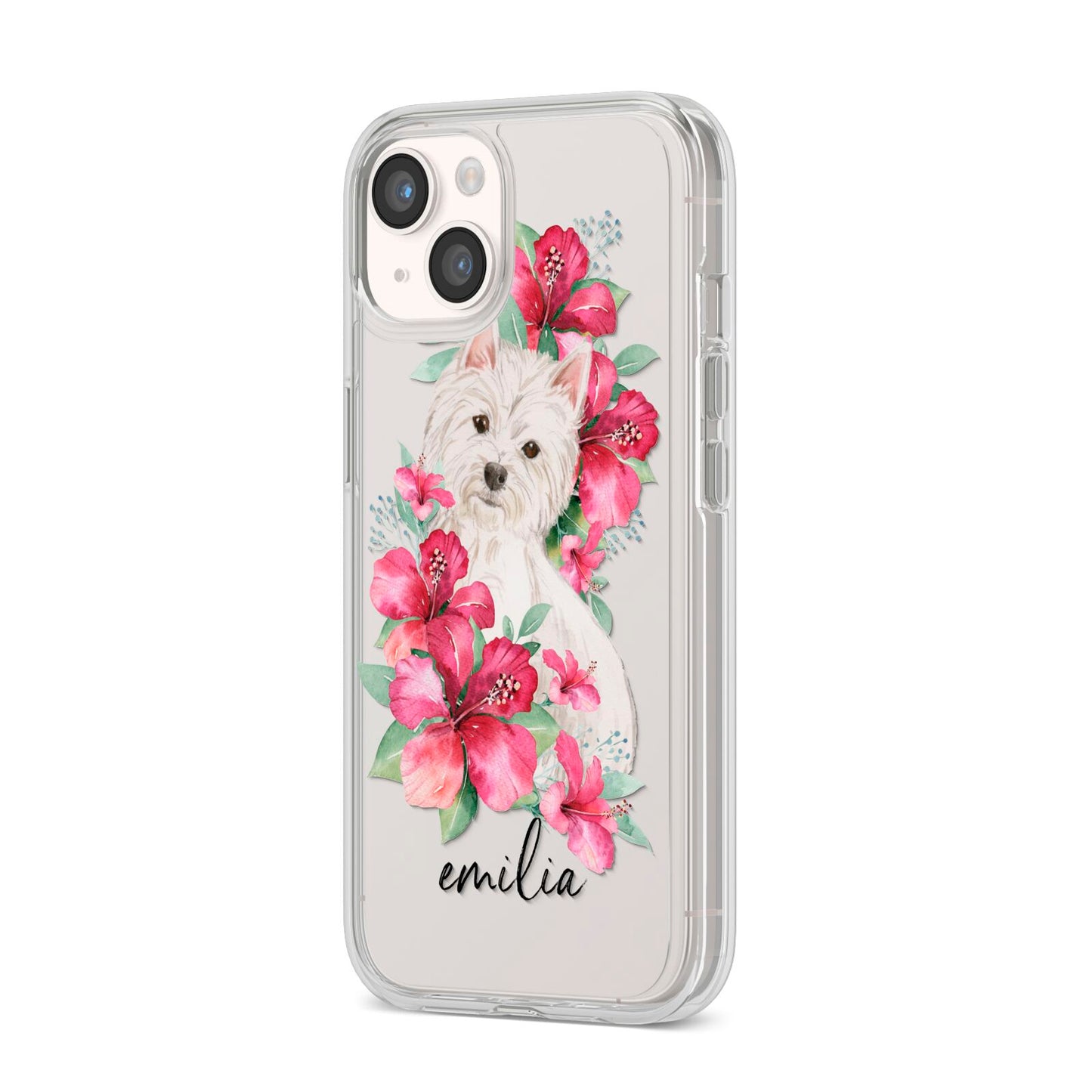 Personalised Westie Dog iPhone 14 Clear Tough Case Starlight Angled Image
