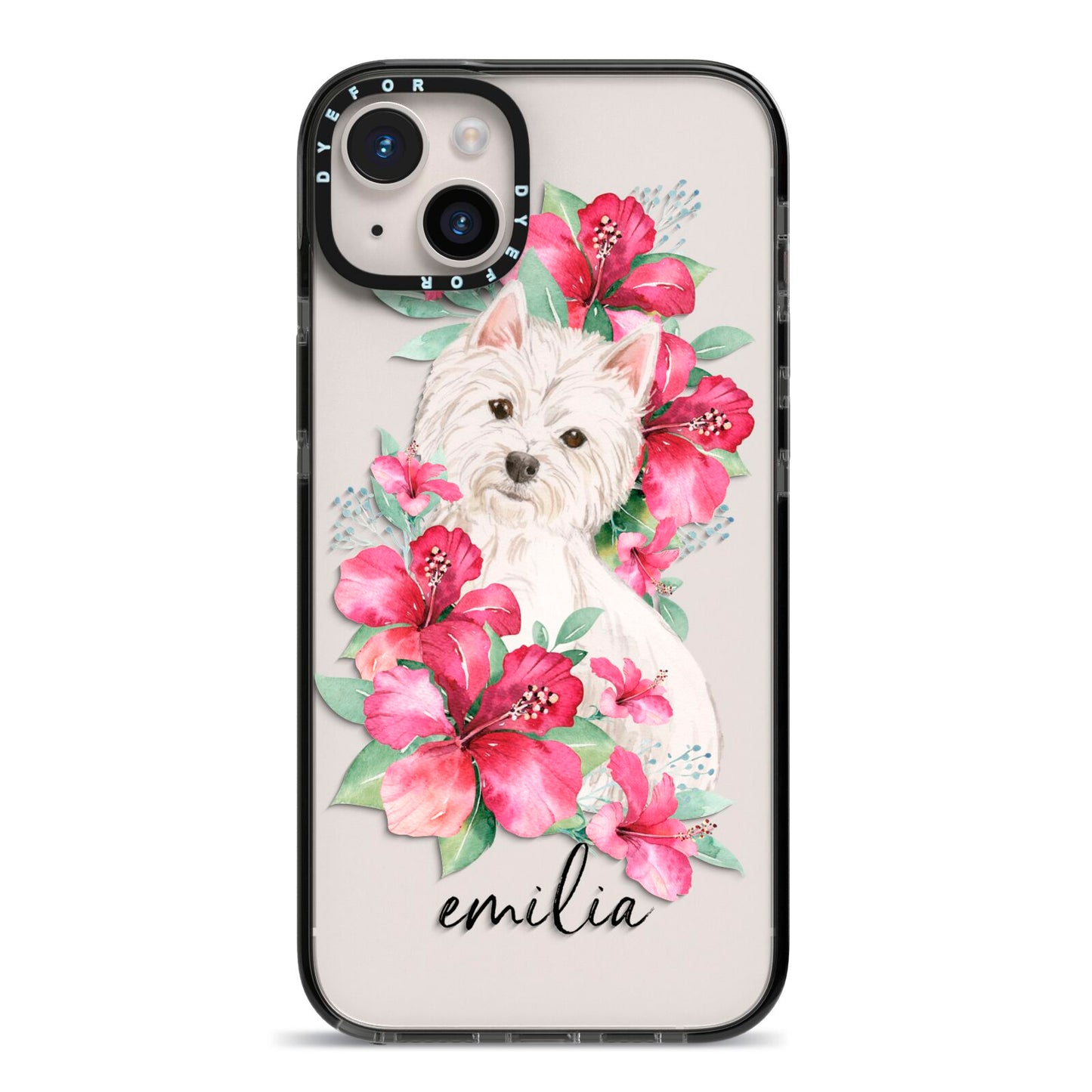 Personalised Westie Dog iPhone 14 Plus Black Impact Case on Silver phone