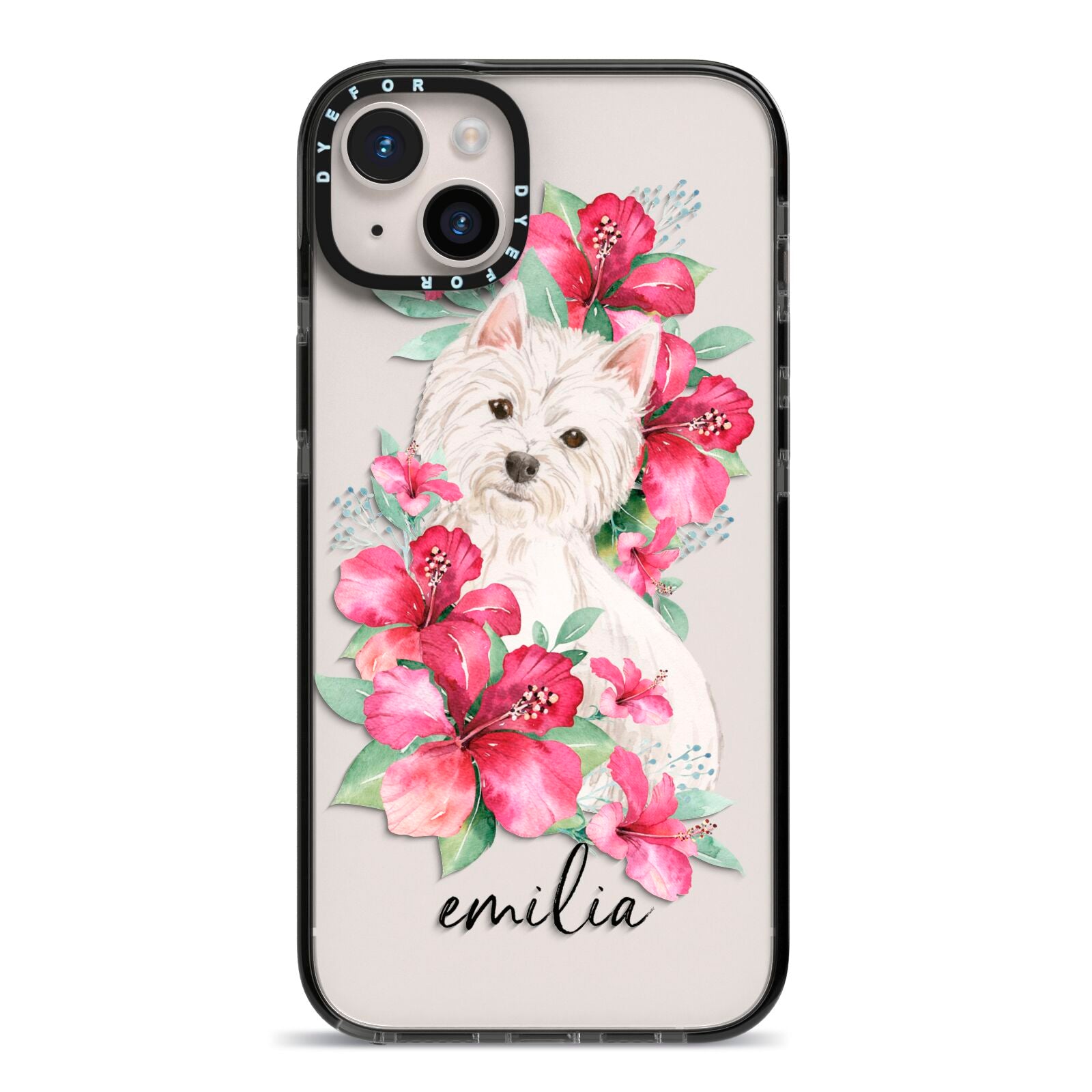 Personalised Westie Dog iPhone 14 Plus Black Impact Case on Silver phone
