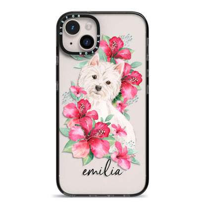 Personalised Westie Dog iPhone 14 Plus Black Impact Case on Silver phone