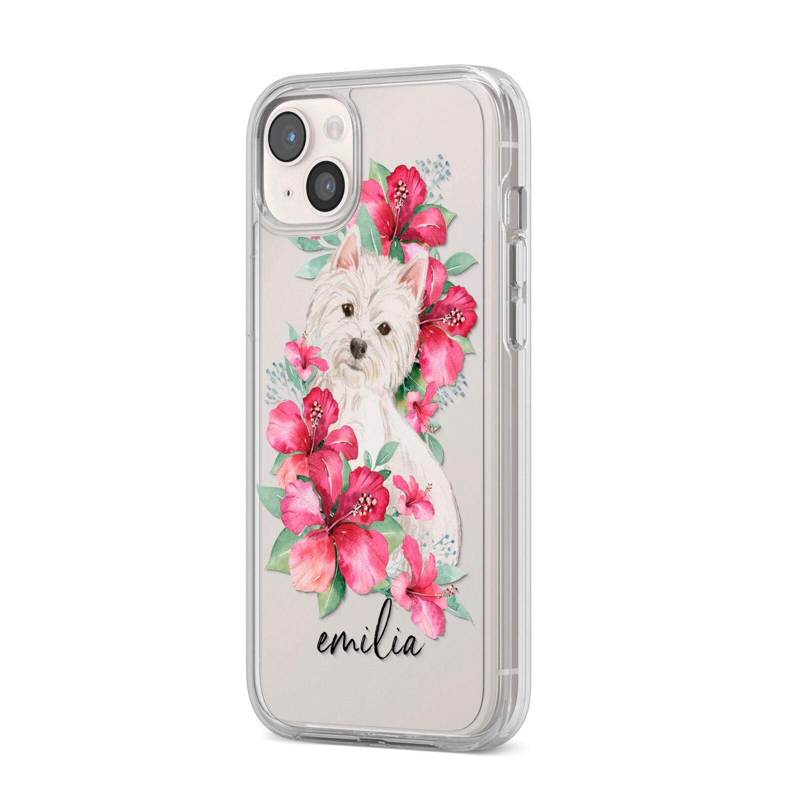 Personalised Westie Dog iPhone 14 Plus Clear Tough Case Starlight Angled Image