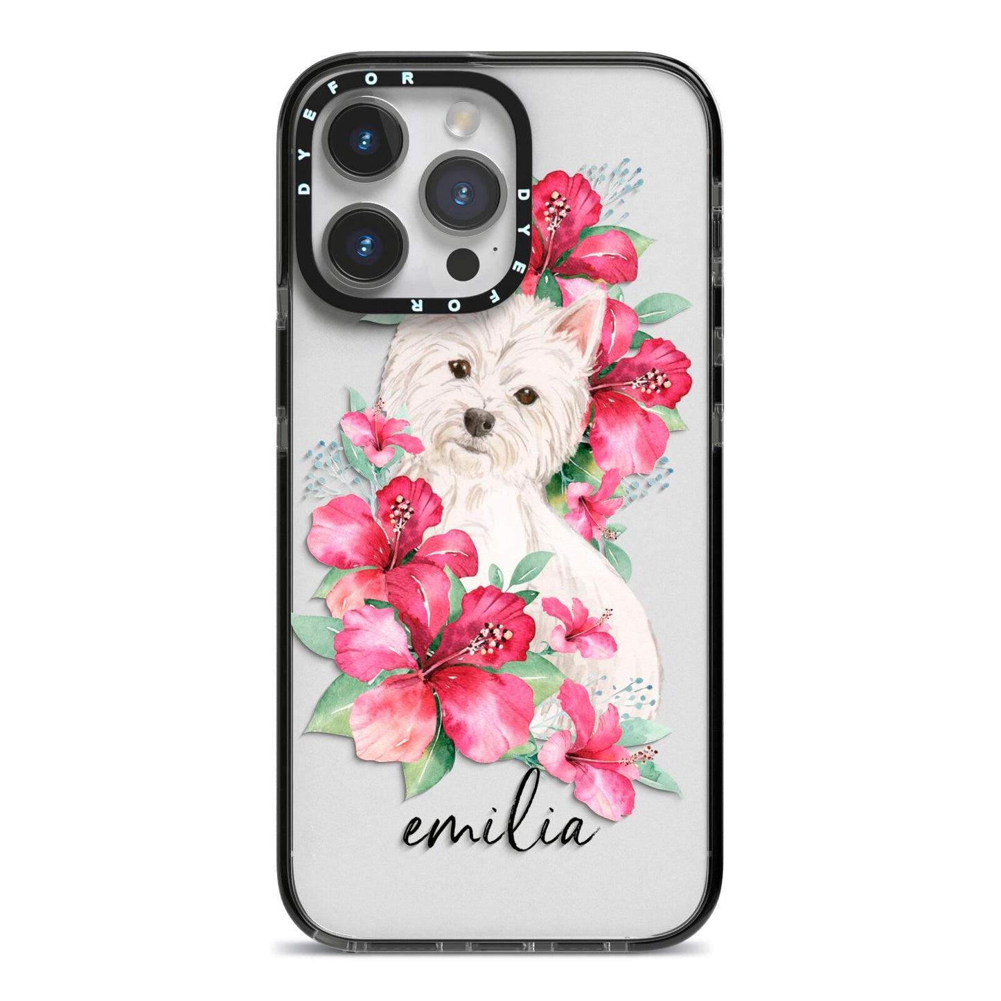 Personalised Westie Dog iPhone 14 Pro Max Black Impact Case on Silver phone