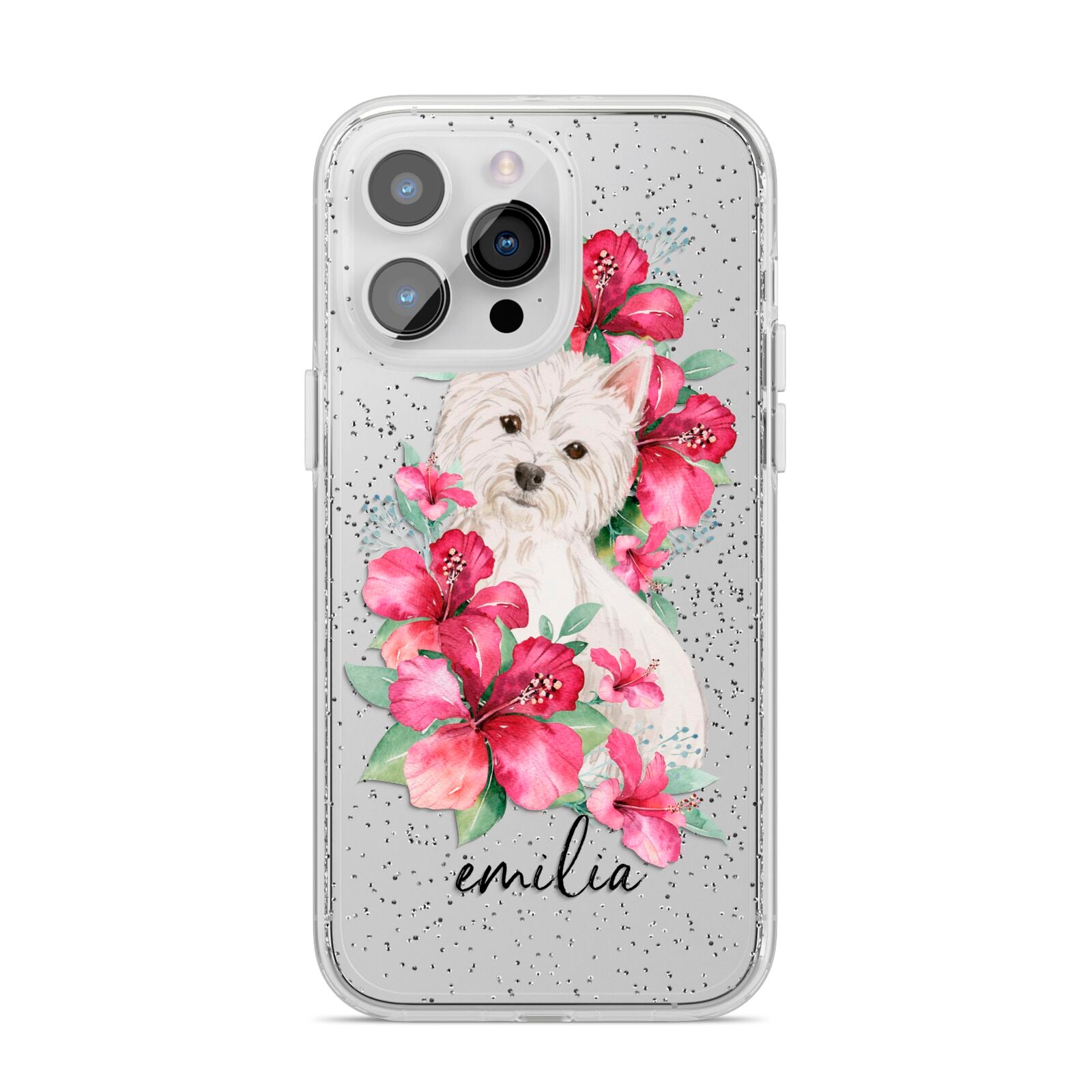 Personalised Westie Dog iPhone 14 Pro Max Glitter Tough Case Silver