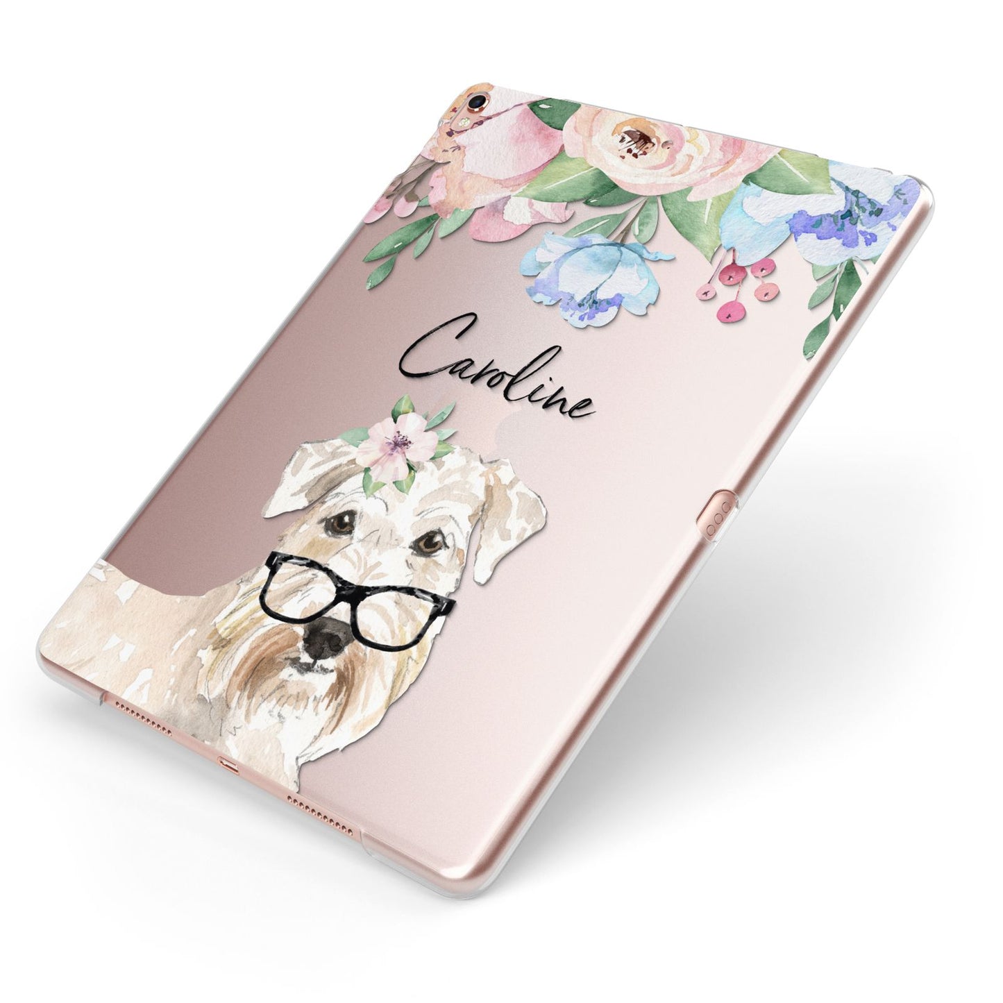 Personalised Wheaten Terrier Apple iPad Case on Rose Gold iPad Side View
