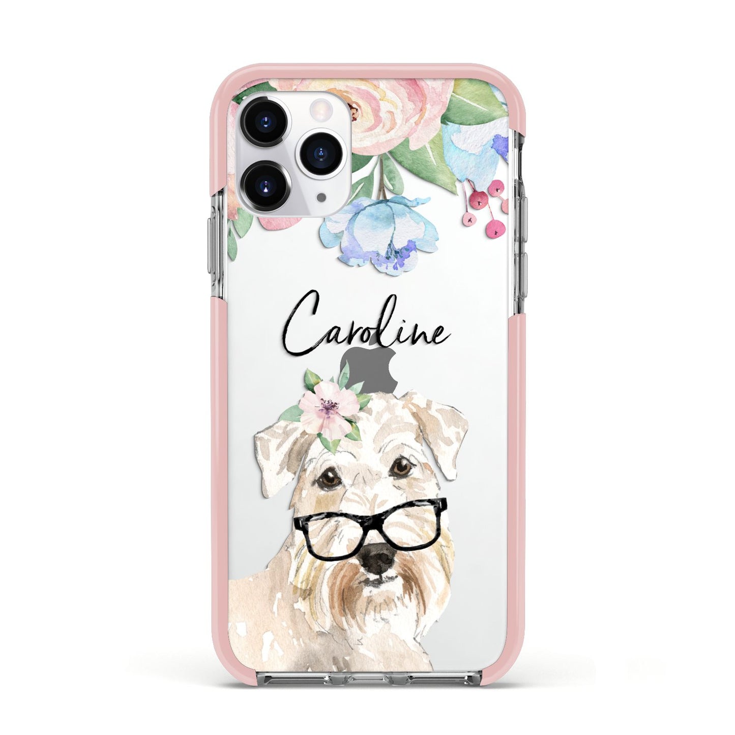 Personalised Wheaten Terrier Apple iPhone 11 Pro in Silver with Pink Impact Case
