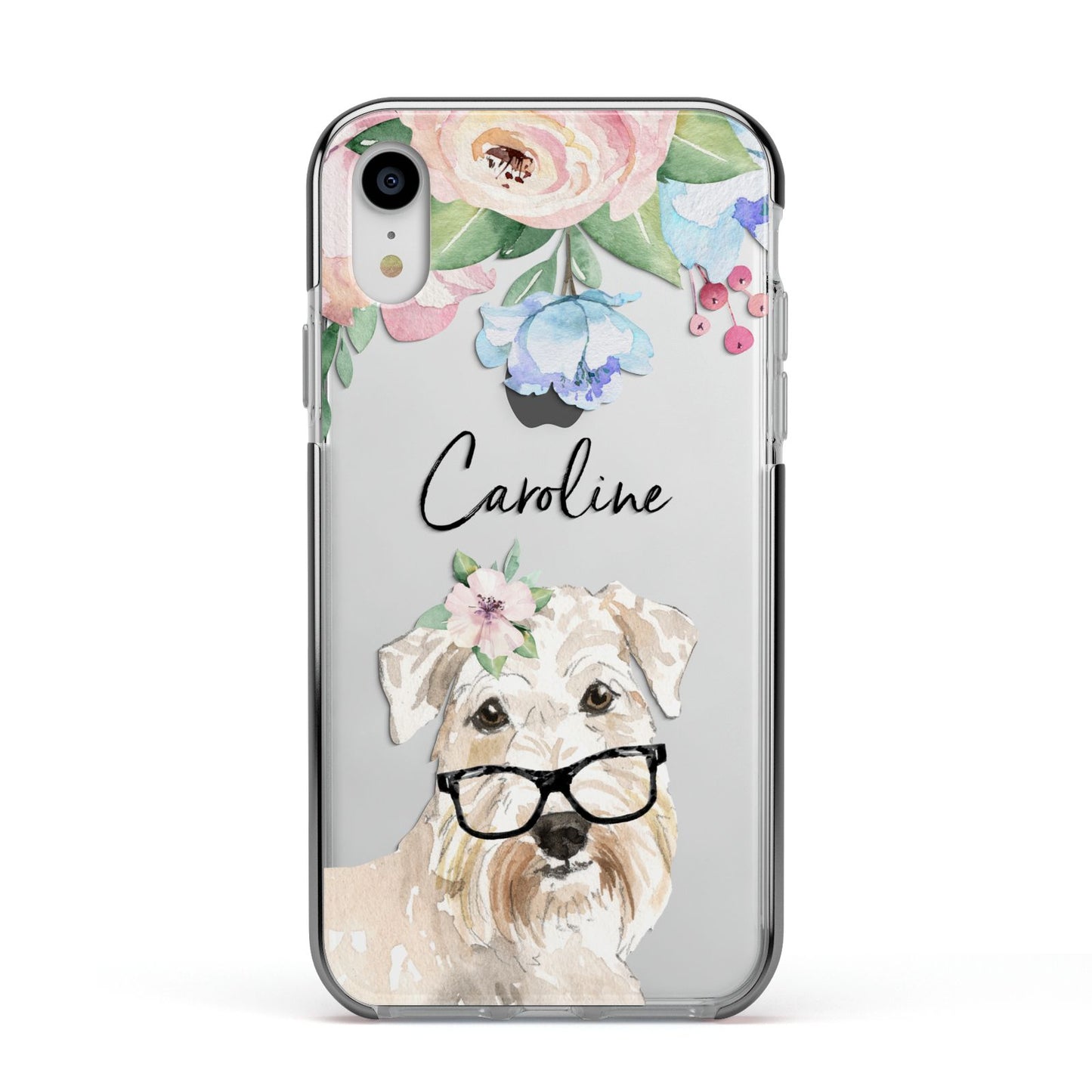 Personalised Wheaten Terrier Apple iPhone XR Impact Case Black Edge on Silver Phone