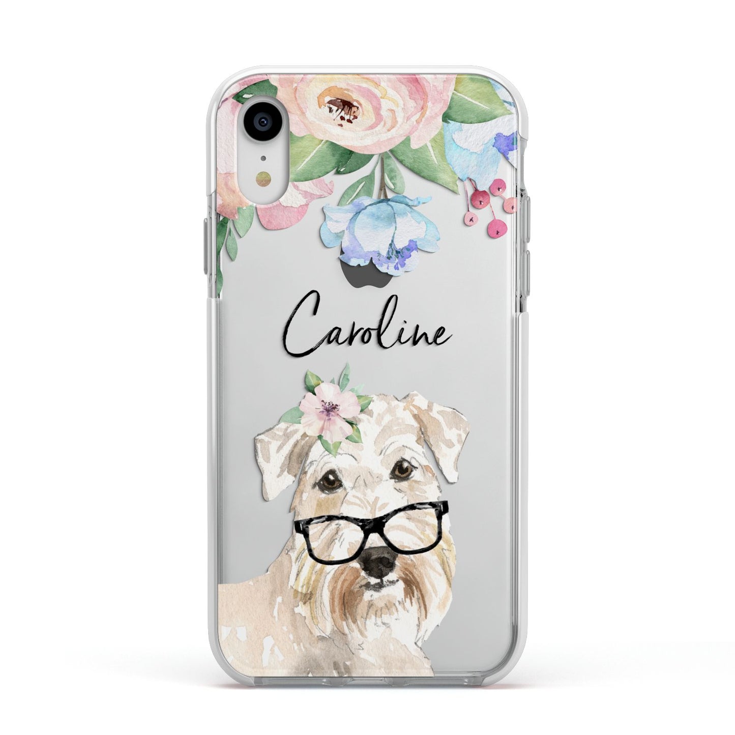 Personalised Wheaten Terrier Apple iPhone XR Impact Case White Edge on Silver Phone