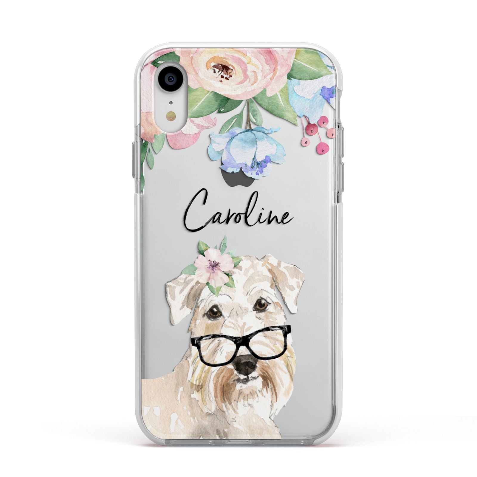 Personalised Wheaten Terrier Apple iPhone XR Impact Case White Edge on Silver Phone