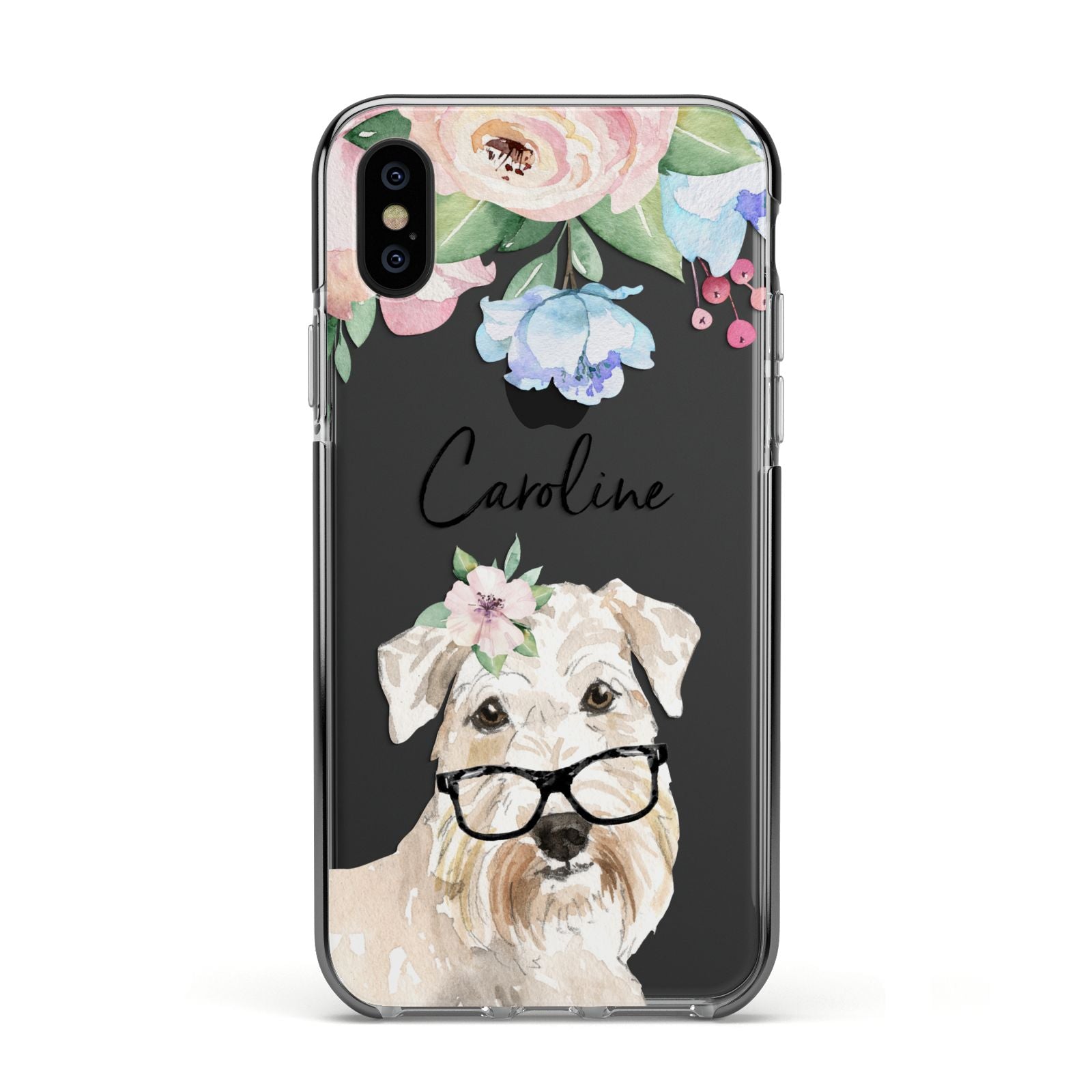 Personalised Wheaten Terrier Apple iPhone Xs Impact Case Black Edge on Black Phone