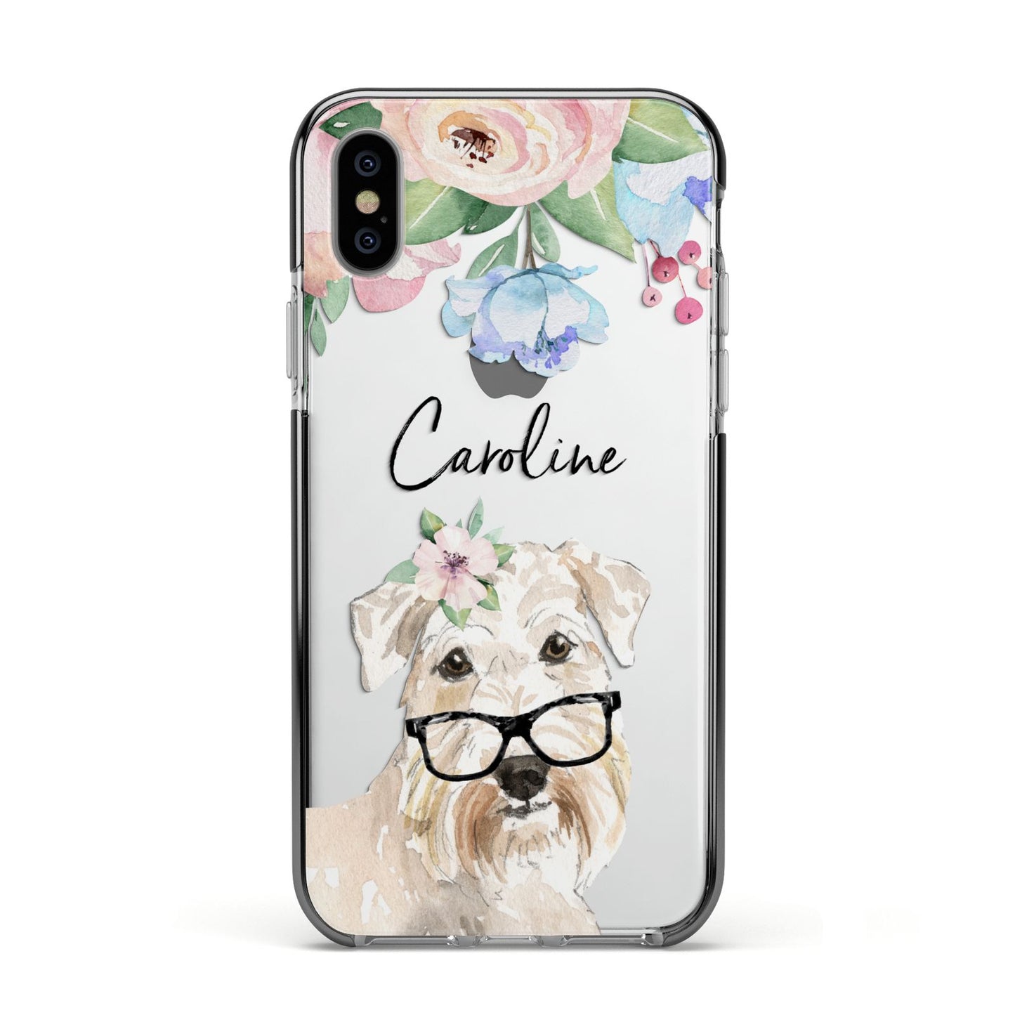 Personalised Wheaten Terrier Apple iPhone Xs Impact Case Black Edge on Silver Phone
