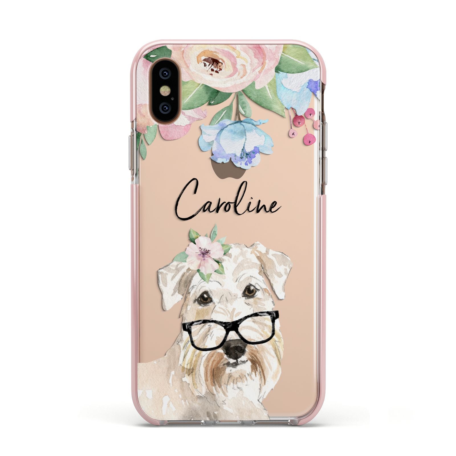 Personalised Wheaten Terrier Apple iPhone Xs Impact Case Pink Edge on Gold Phone