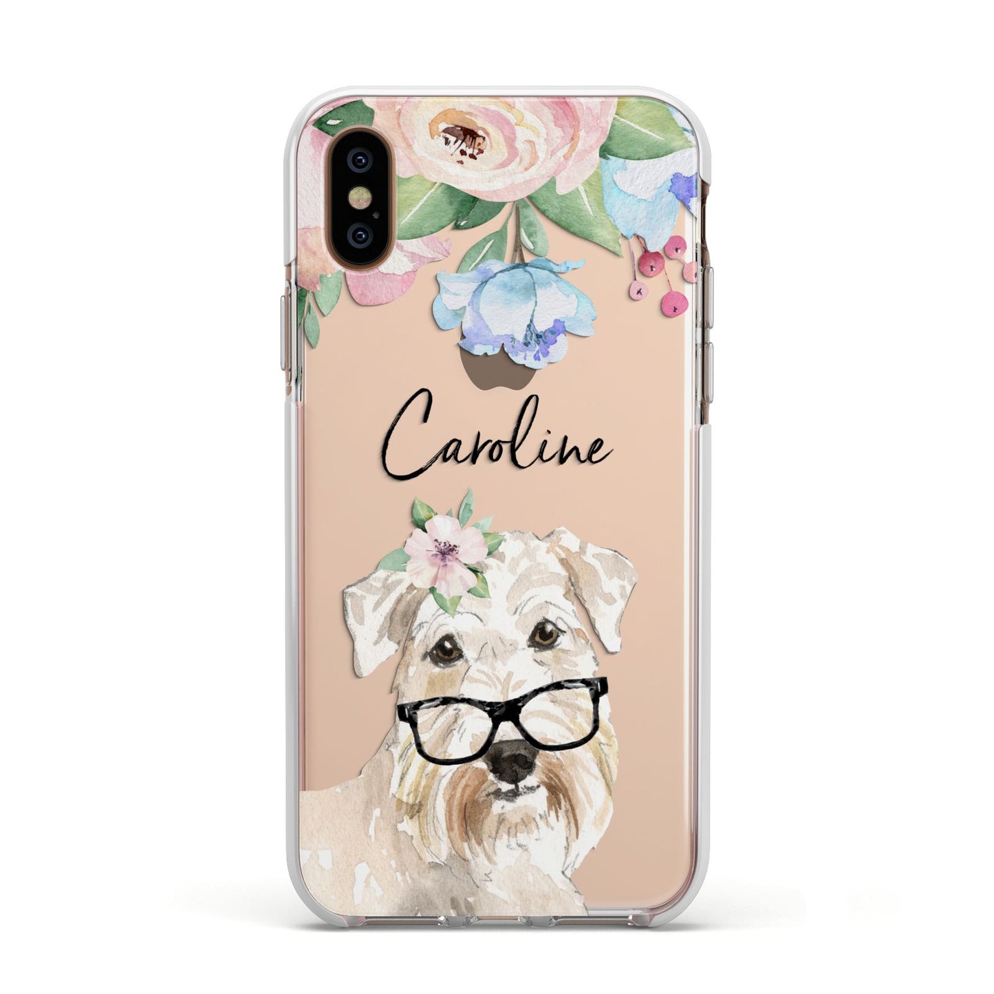 Personalised Wheaten Terrier Apple iPhone Xs Impact Case White Edge on Gold Phone
