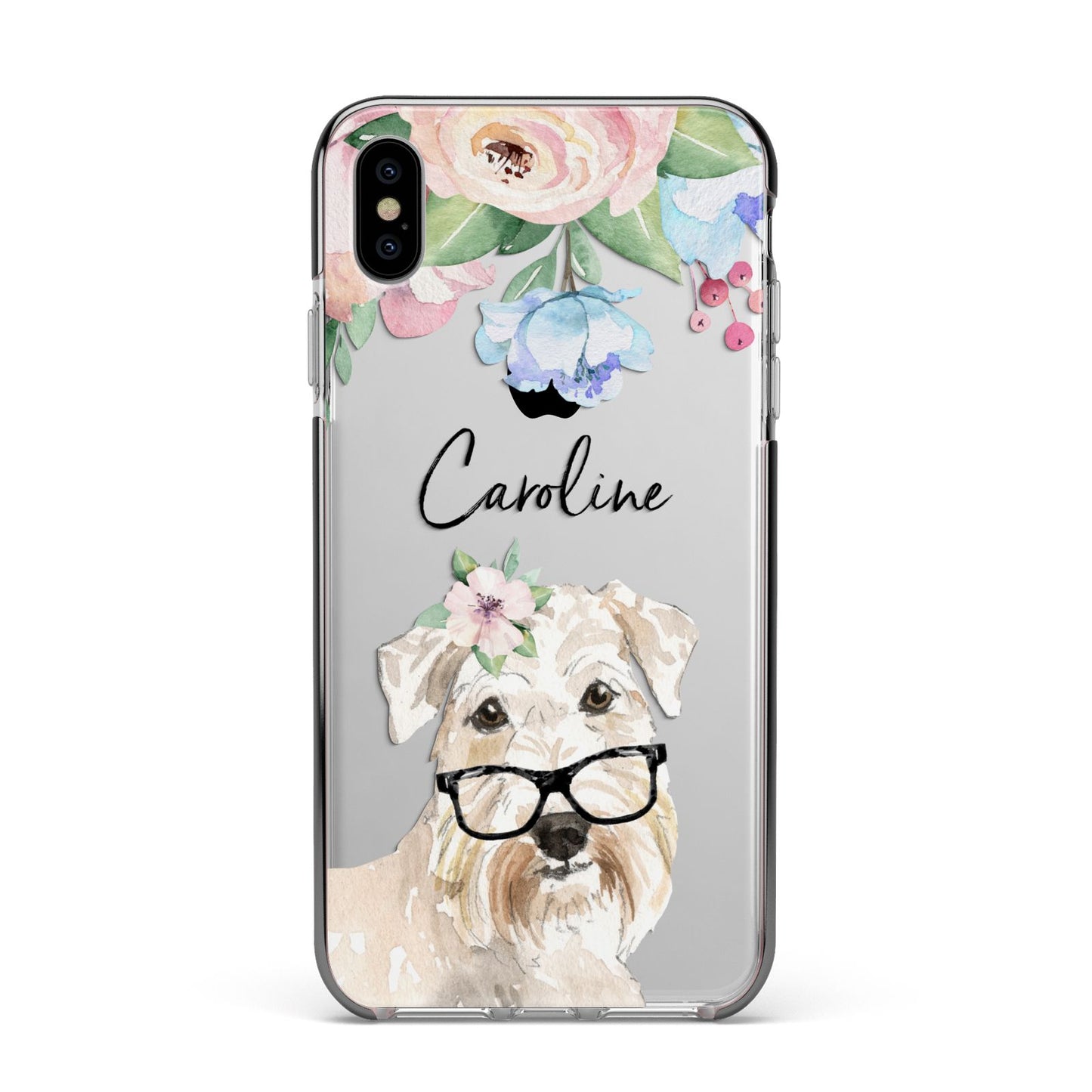 Personalised Wheaten Terrier Apple iPhone Xs Max Impact Case Black Edge on Silver Phone