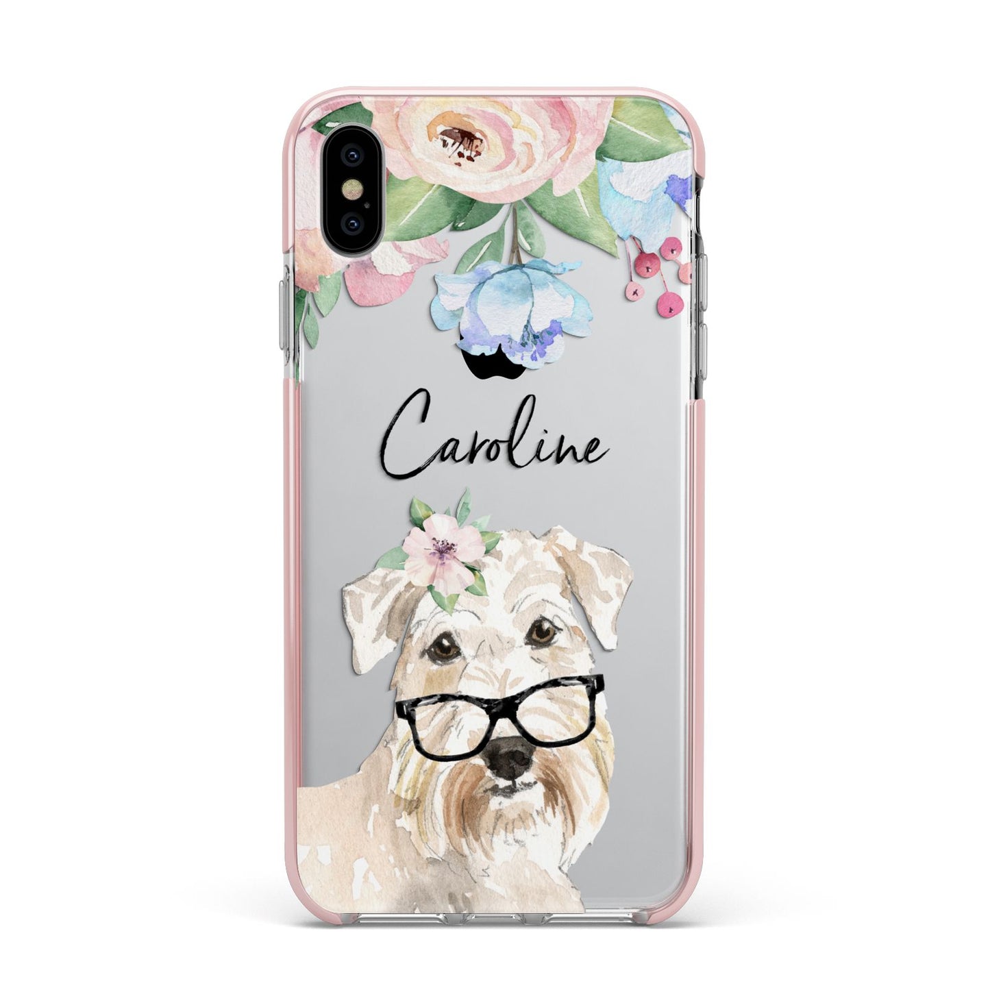 Personalised Wheaten Terrier Apple iPhone Xs Max Impact Case Pink Edge on Silver Phone