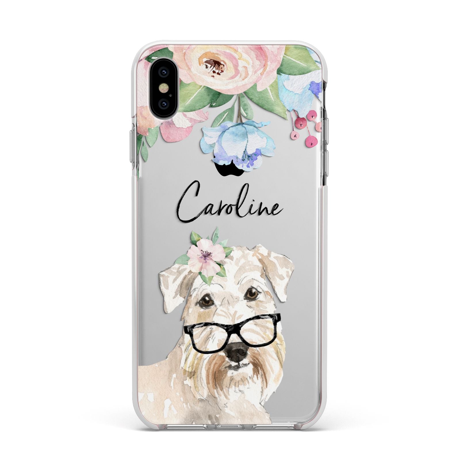 Personalised Wheaten Terrier Apple iPhone Xs Max Impact Case White Edge on Silver Phone