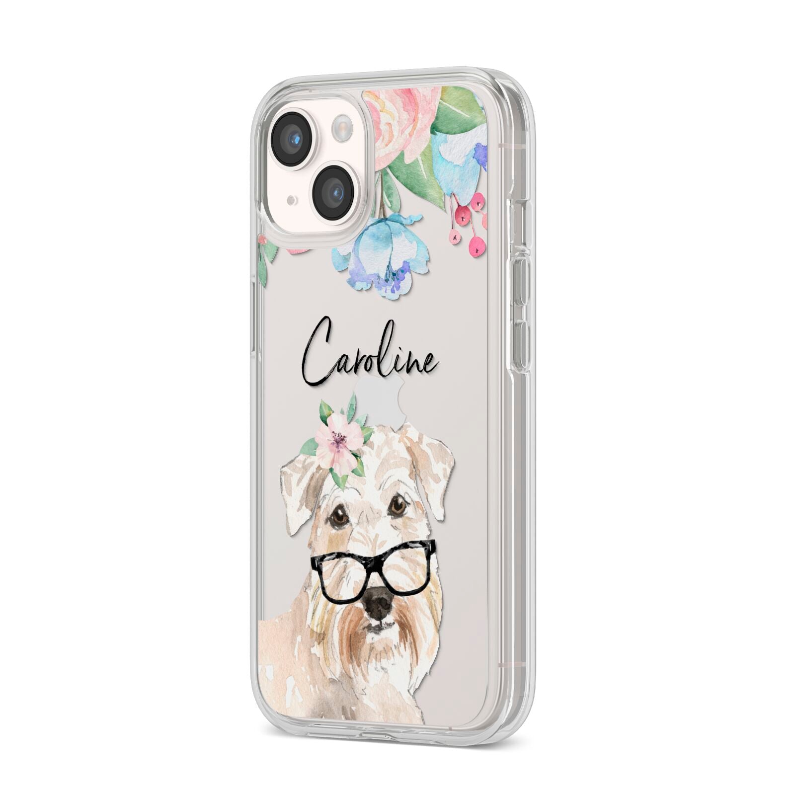Personalised Wheaten Terrier iPhone 14 Clear Tough Case Starlight Angled Image