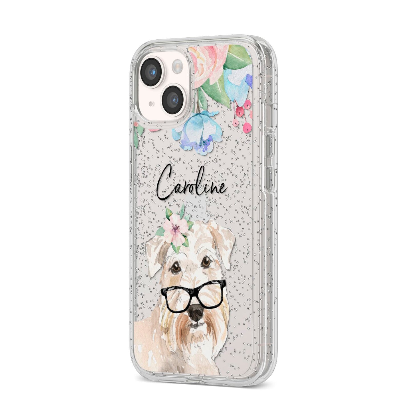 Personalised Wheaten Terrier iPhone 14 Glitter Tough Case Starlight Angled Image