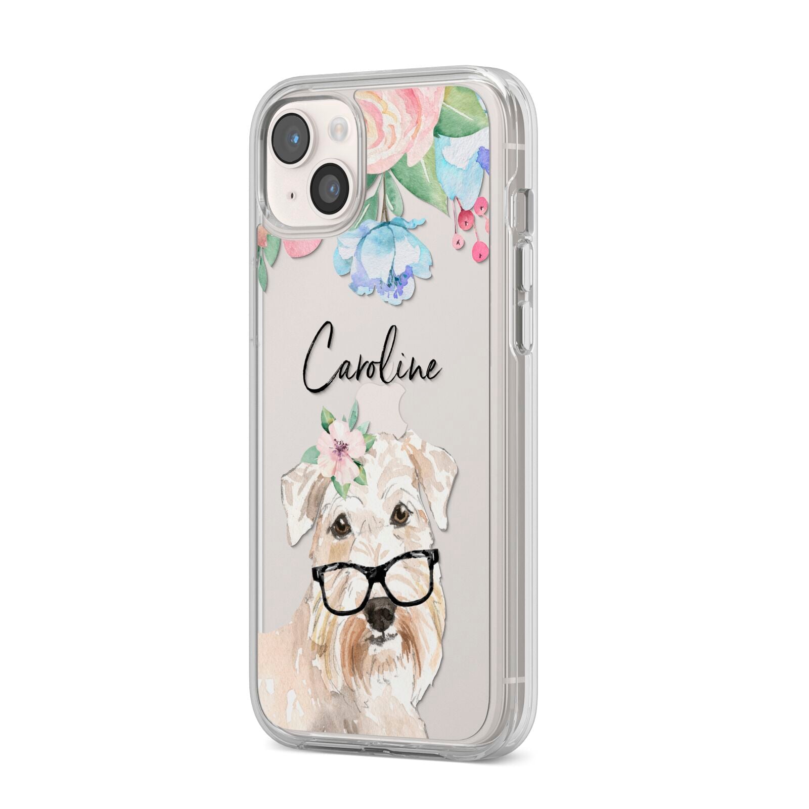 Personalised Wheaten Terrier iPhone 14 Plus Clear Tough Case Starlight Angled Image