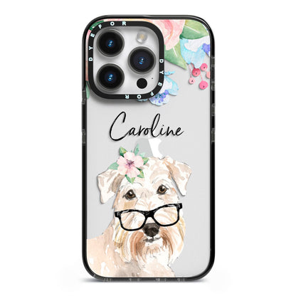 Personalised Wheaten Terrier iPhone 14 Pro Black Impact Case on Silver phone