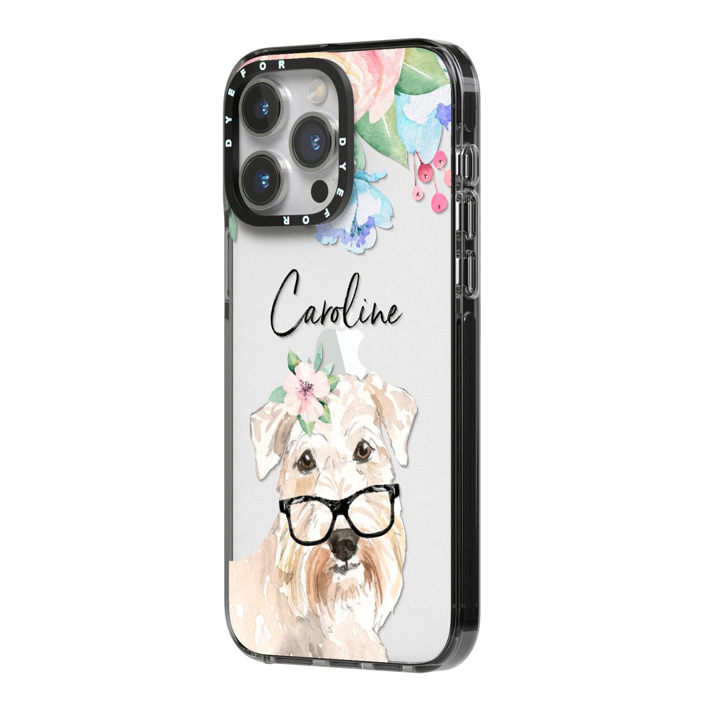 Personalised Wheaten Terrier iPhone 14 Pro Max Black Impact Case Side Angle on Silver phone