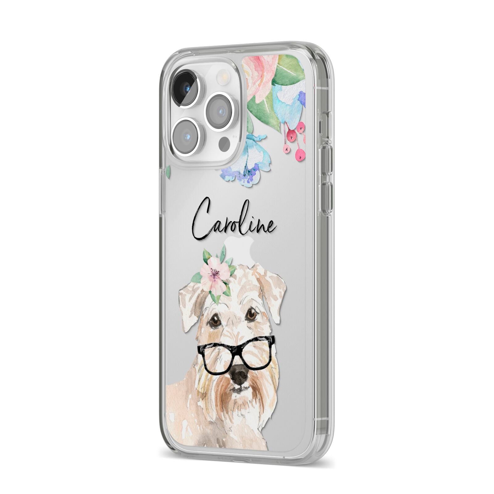 Personalised Wheaten Terrier iPhone 14 Pro Max Clear Tough Case Silver Angled Image