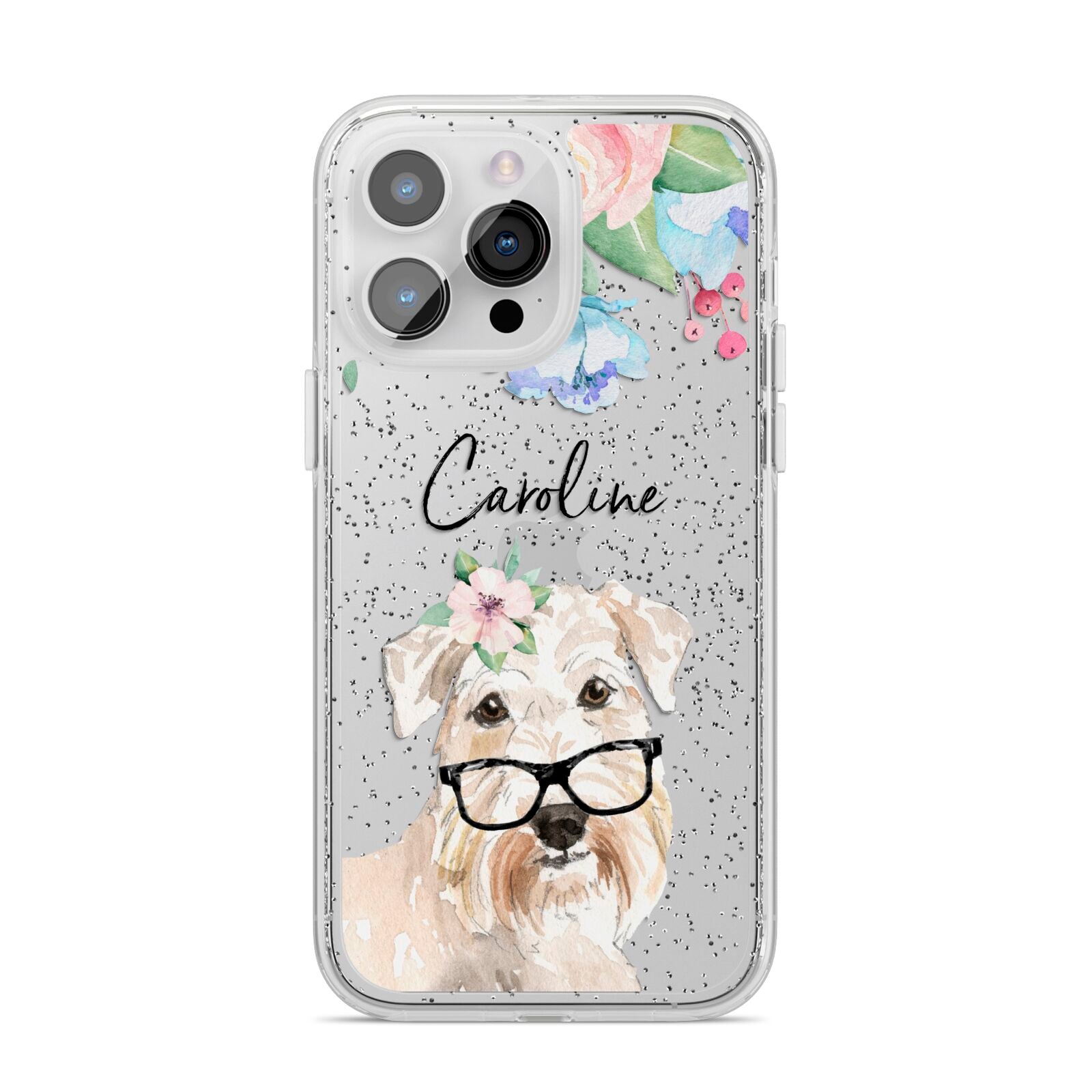 Personalised Wheaten Terrier iPhone 14 Pro Max Glitter Tough Case Silver