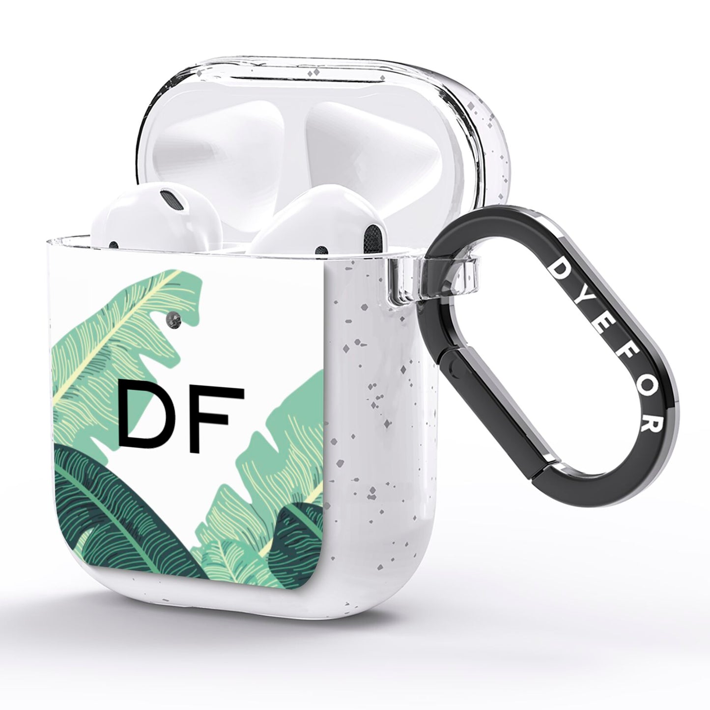 Personalised White Banana Leaf AirPods Glitter Case Side Image