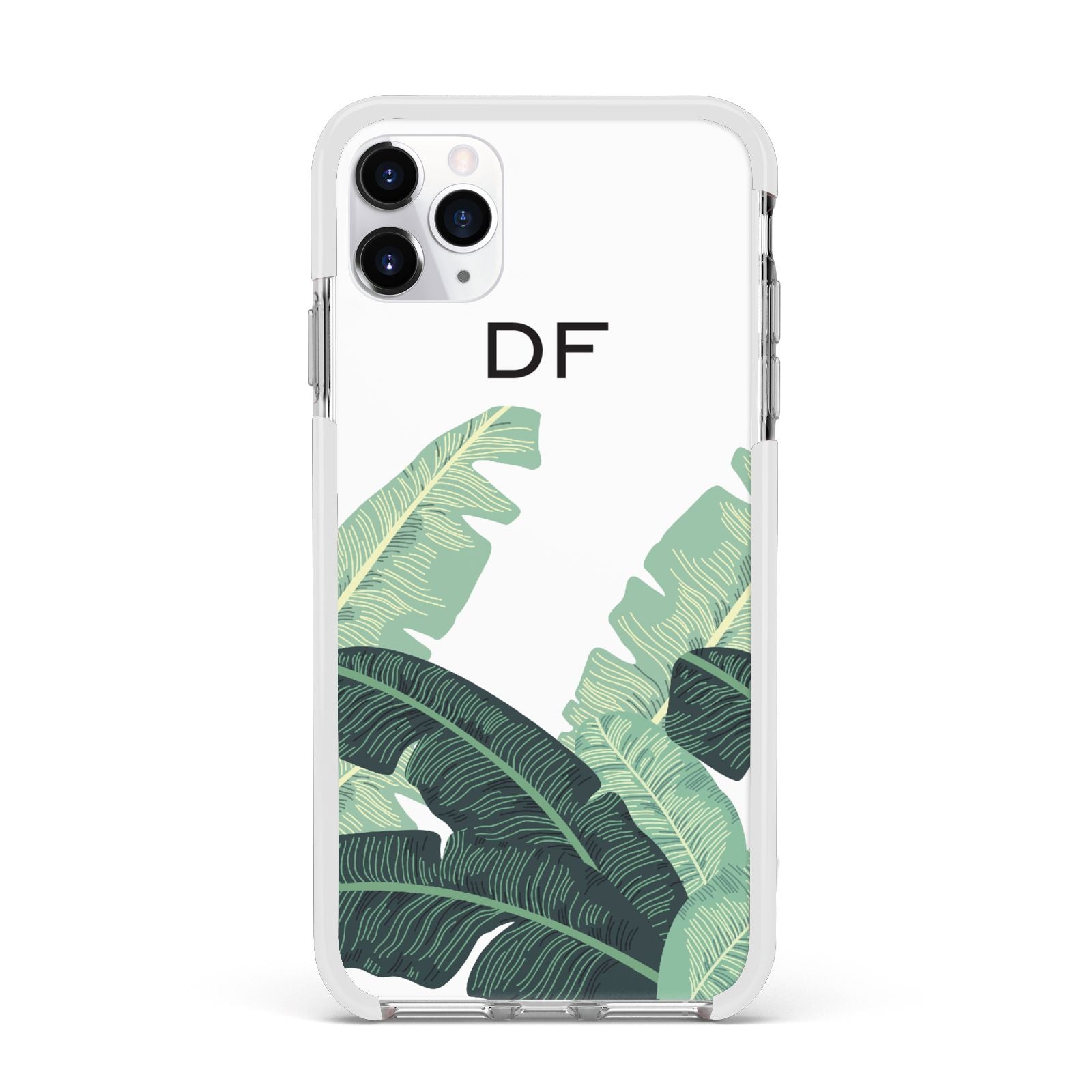 Personalised White Banana Leaf Apple iPhone 11 Pro Max in Silver with White Impact Case