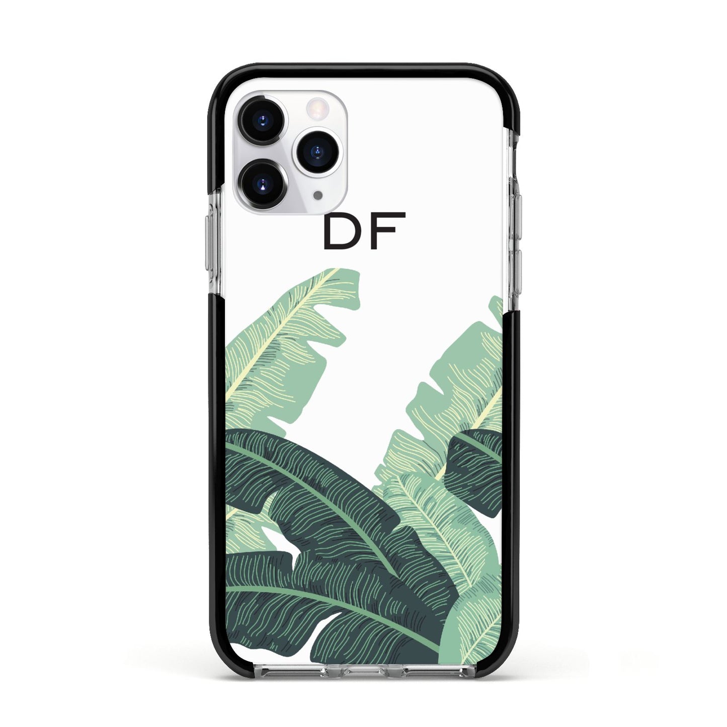Personalised White Banana Leaf Apple iPhone 11 Pro in Silver with Black Impact Case