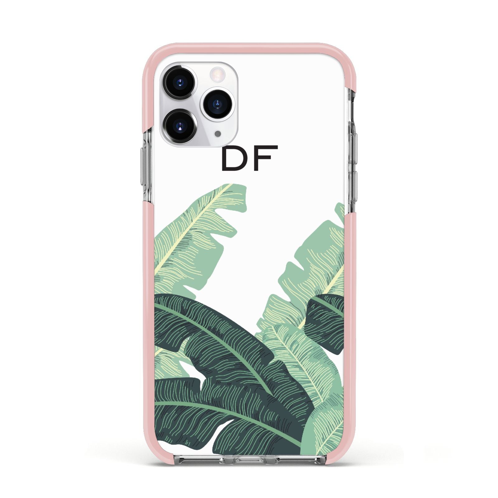 Personalised White Banana Leaf Apple iPhone 11 Pro in Silver with Pink Impact Case