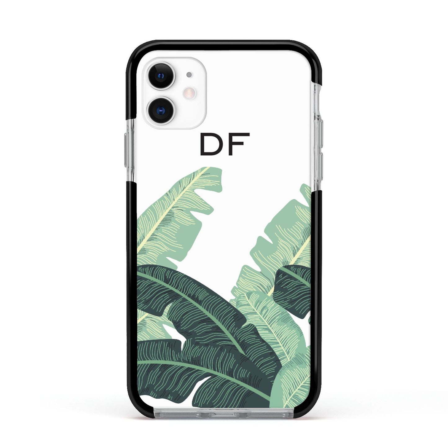 Personalised White Banana Leaf Apple iPhone 11 in White with Black Impact Case