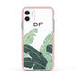 Personalised White Banana Leaf Apple iPhone 11 in White with Pink Impact Case