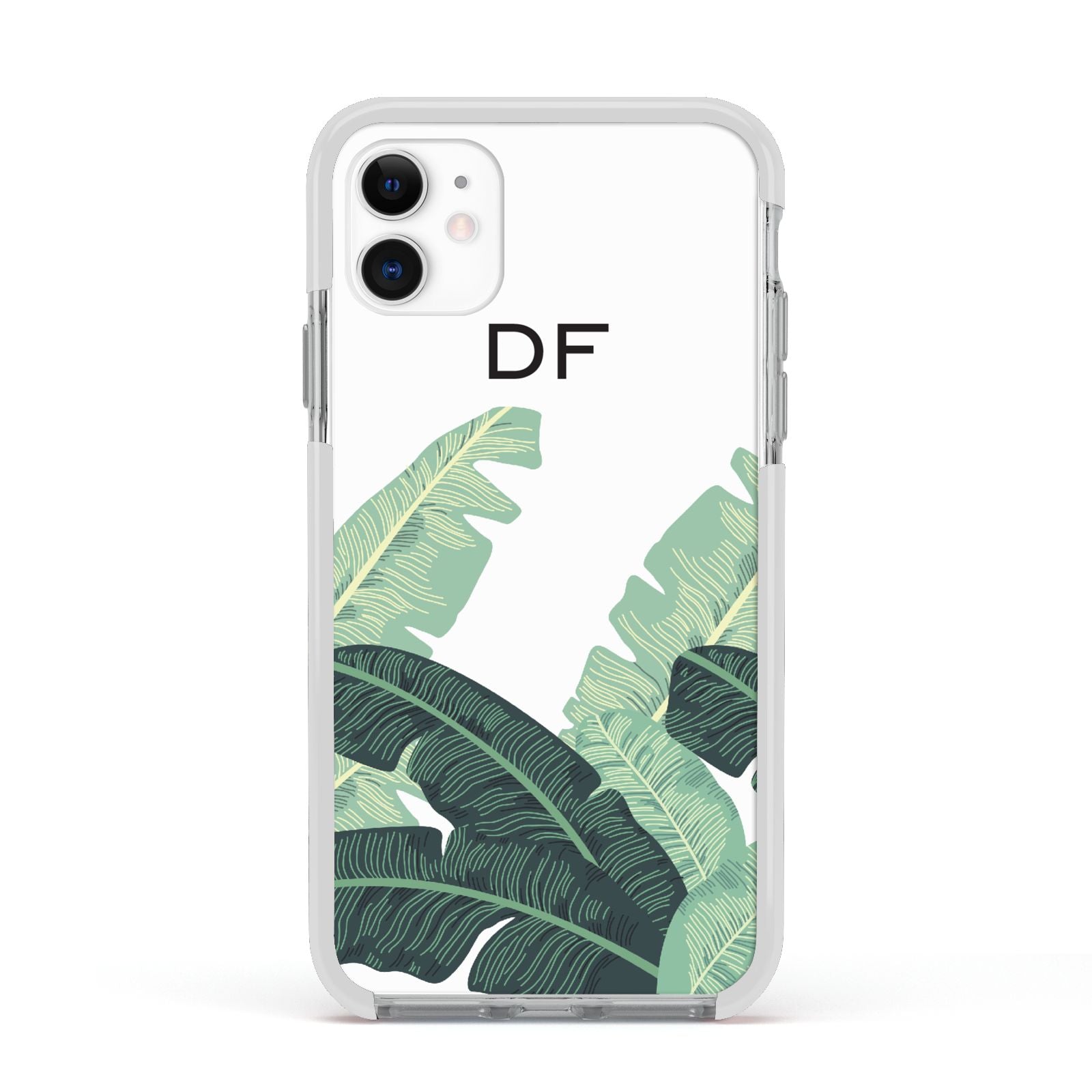 Personalised White Banana Leaf Apple iPhone 11 in White with White Impact Case